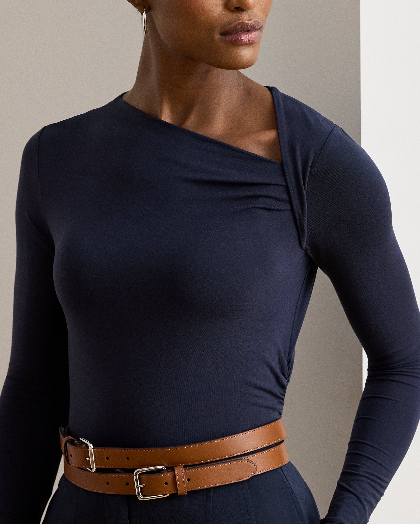 Ralph Lauren Stretch Jersey Asymmetrical Top