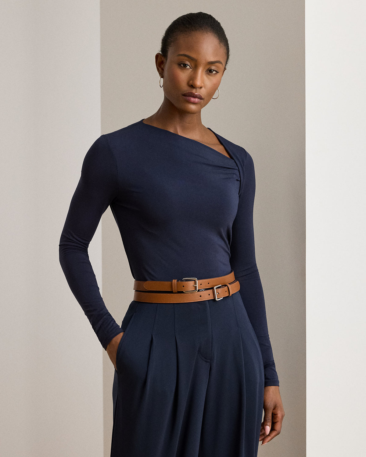 Ralph Lauren Stretch Jersey Asymmetrical Top