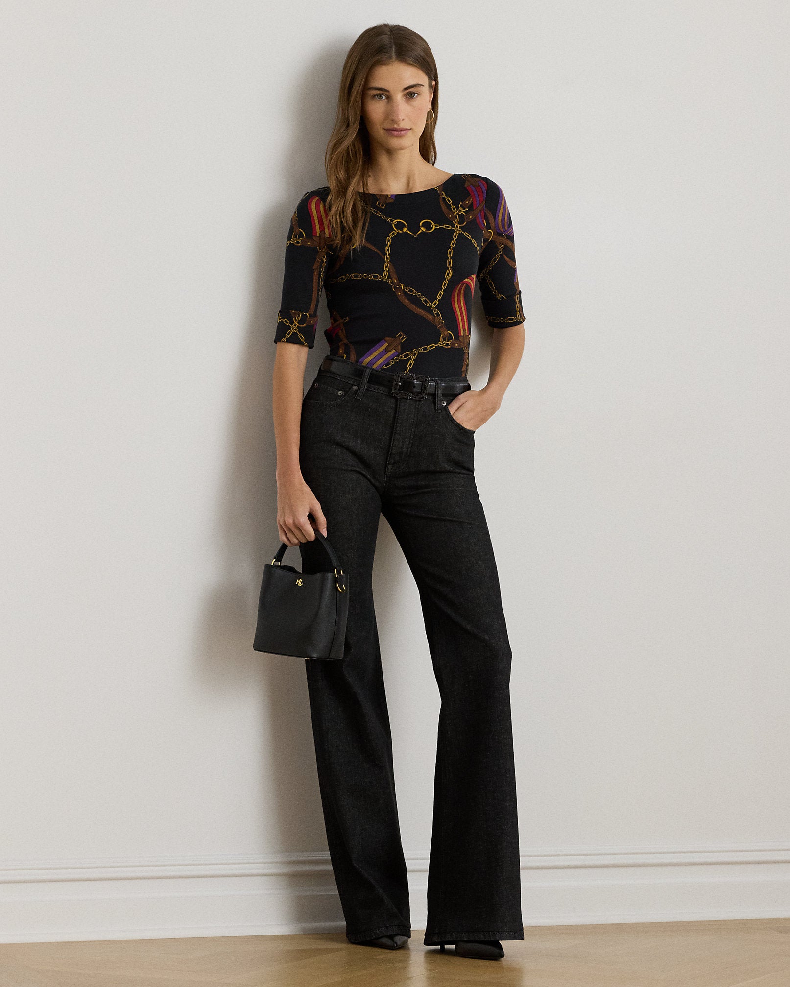 Ralph Lauren Print Stretch Cotton Boatneck Tee