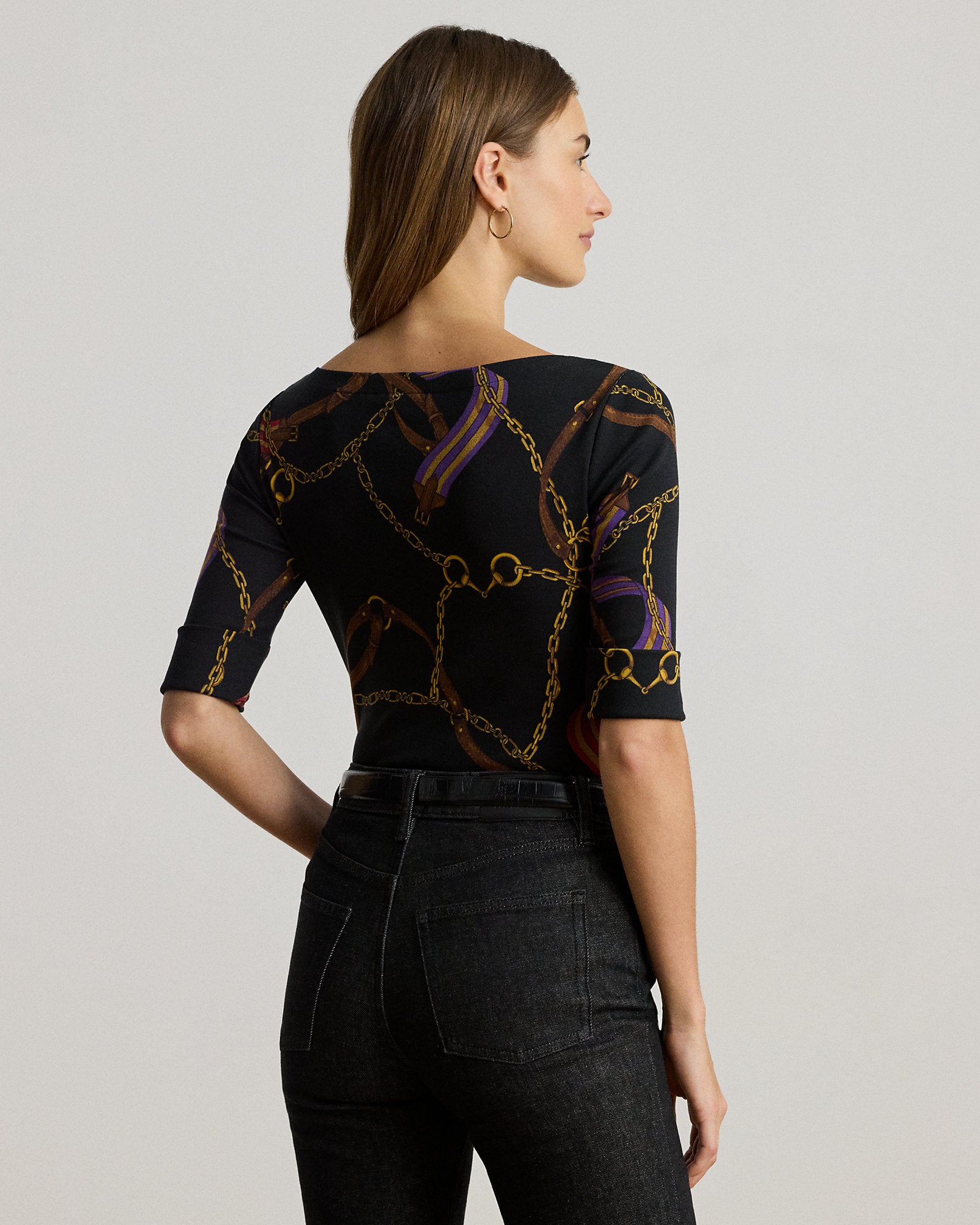 Ralph Lauren Print Stretch Cotton Boatneck Tee