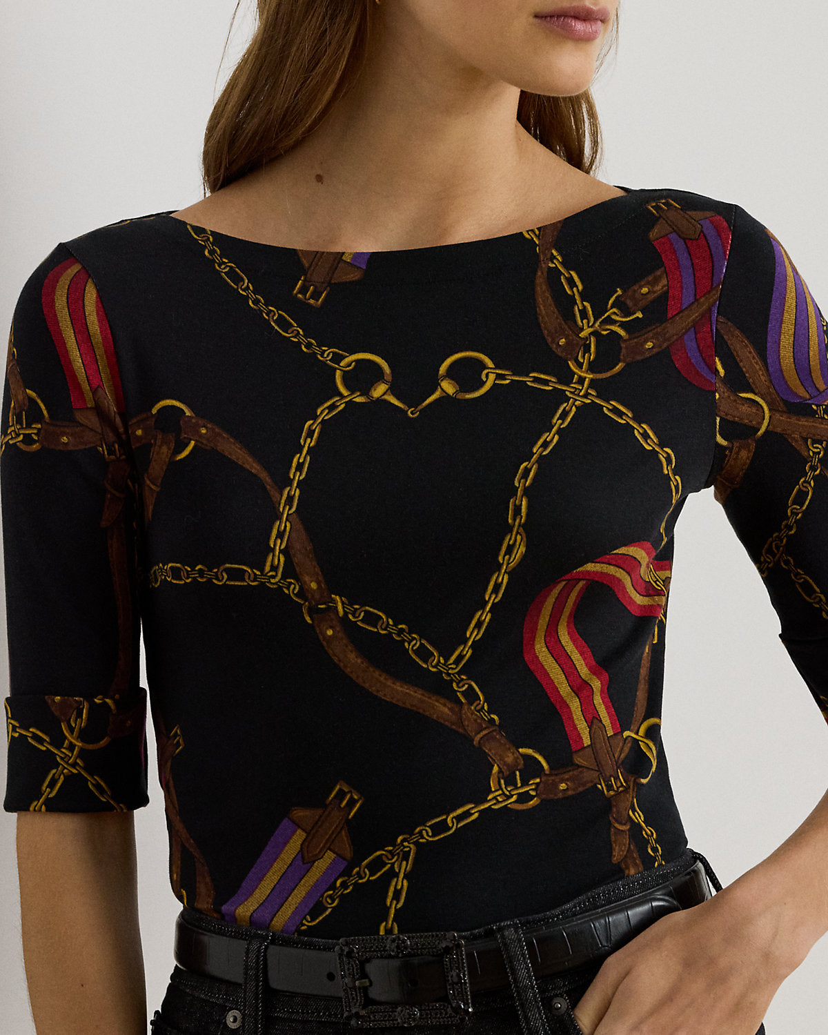 Ralph Lauren Print Stretch Cotton Boatneck Tee