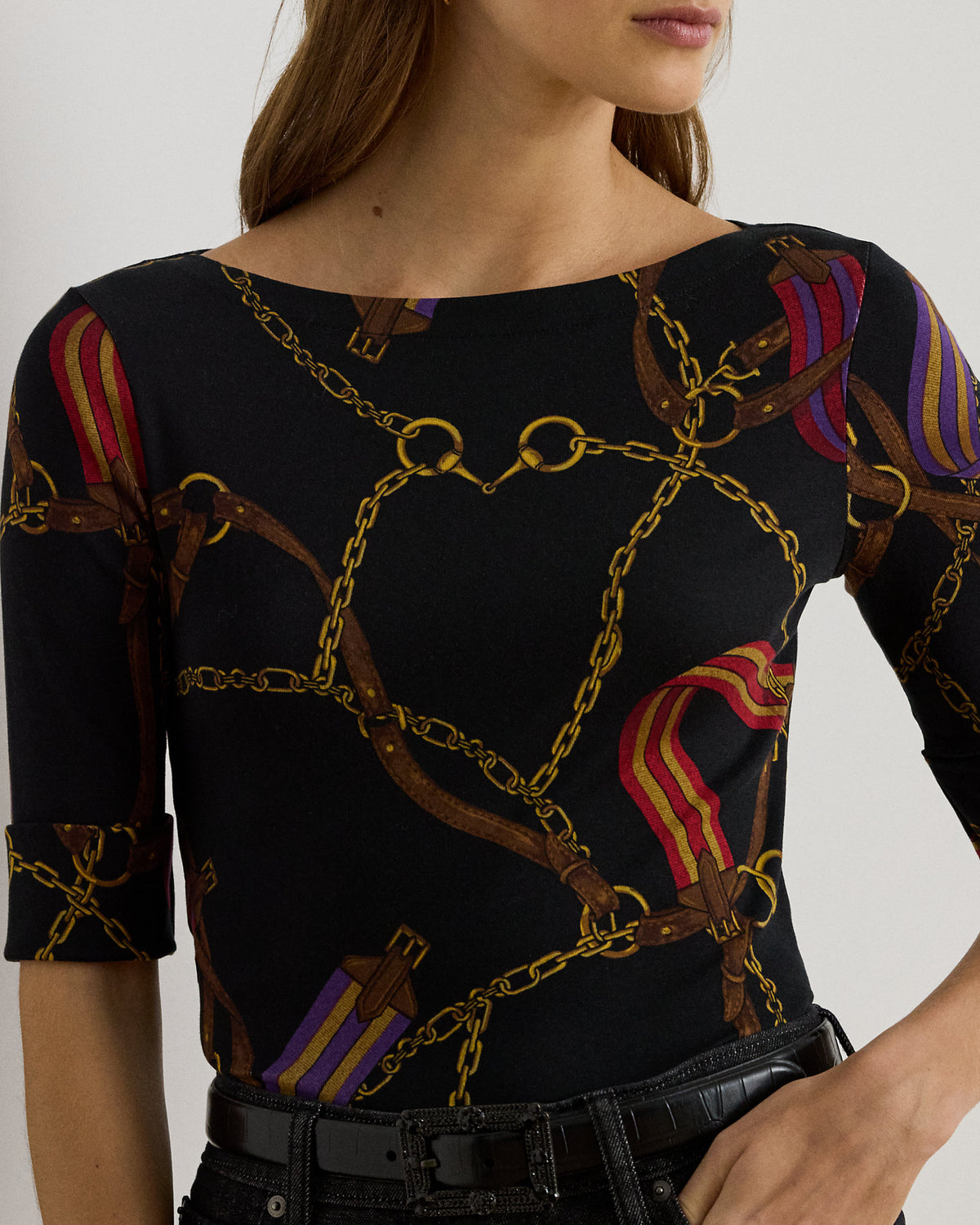 Ralph Lauren Print Stretch Cotton Boatneck Tee