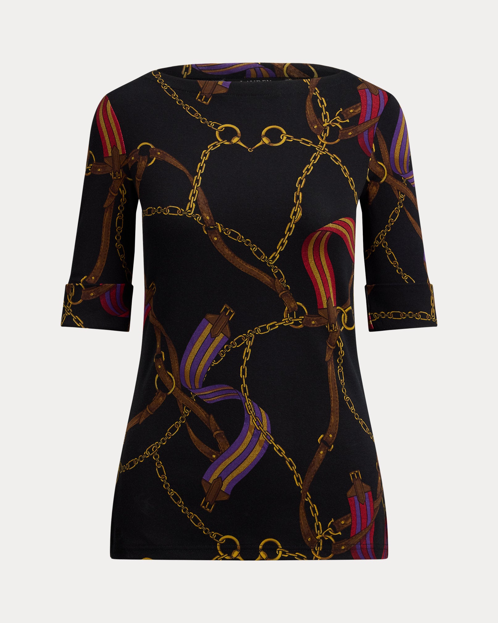 Ralph Lauren Print Stretch Cotton Boatneck Tee