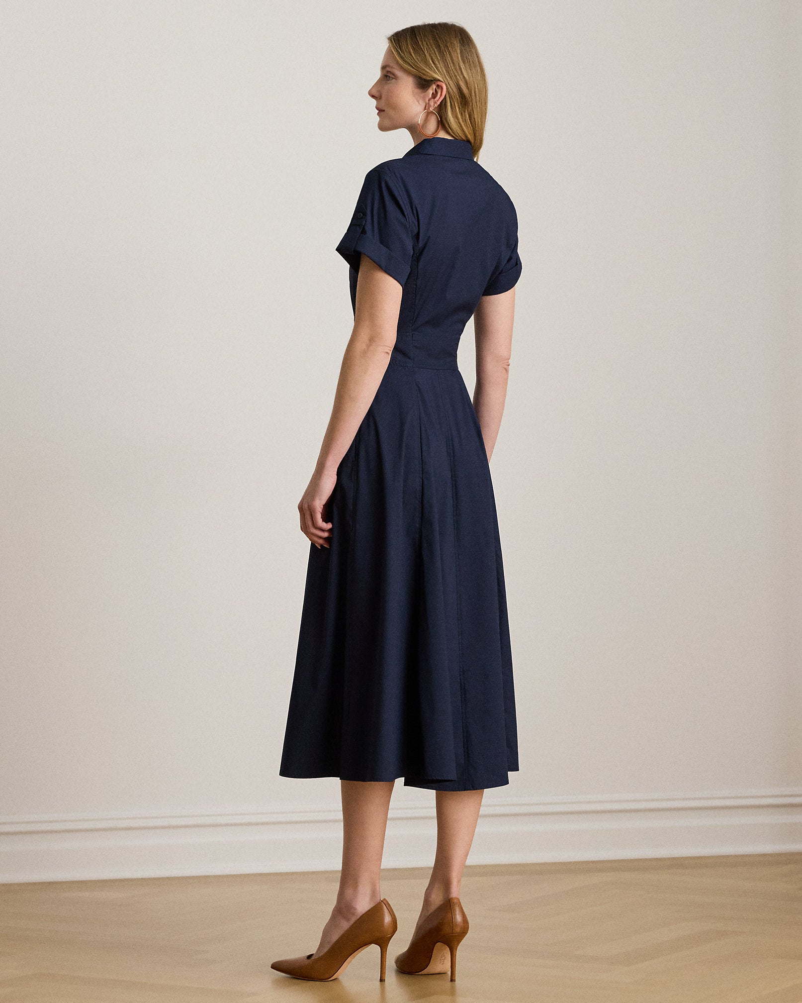 Ralph Lauren BuckleTrim StretchCotton Blend Dress