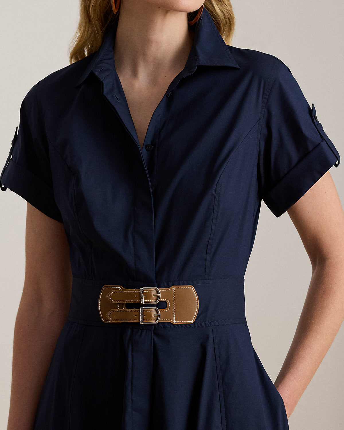 Ralph Lauren BuckleTrim StretchCotton Blend Dress