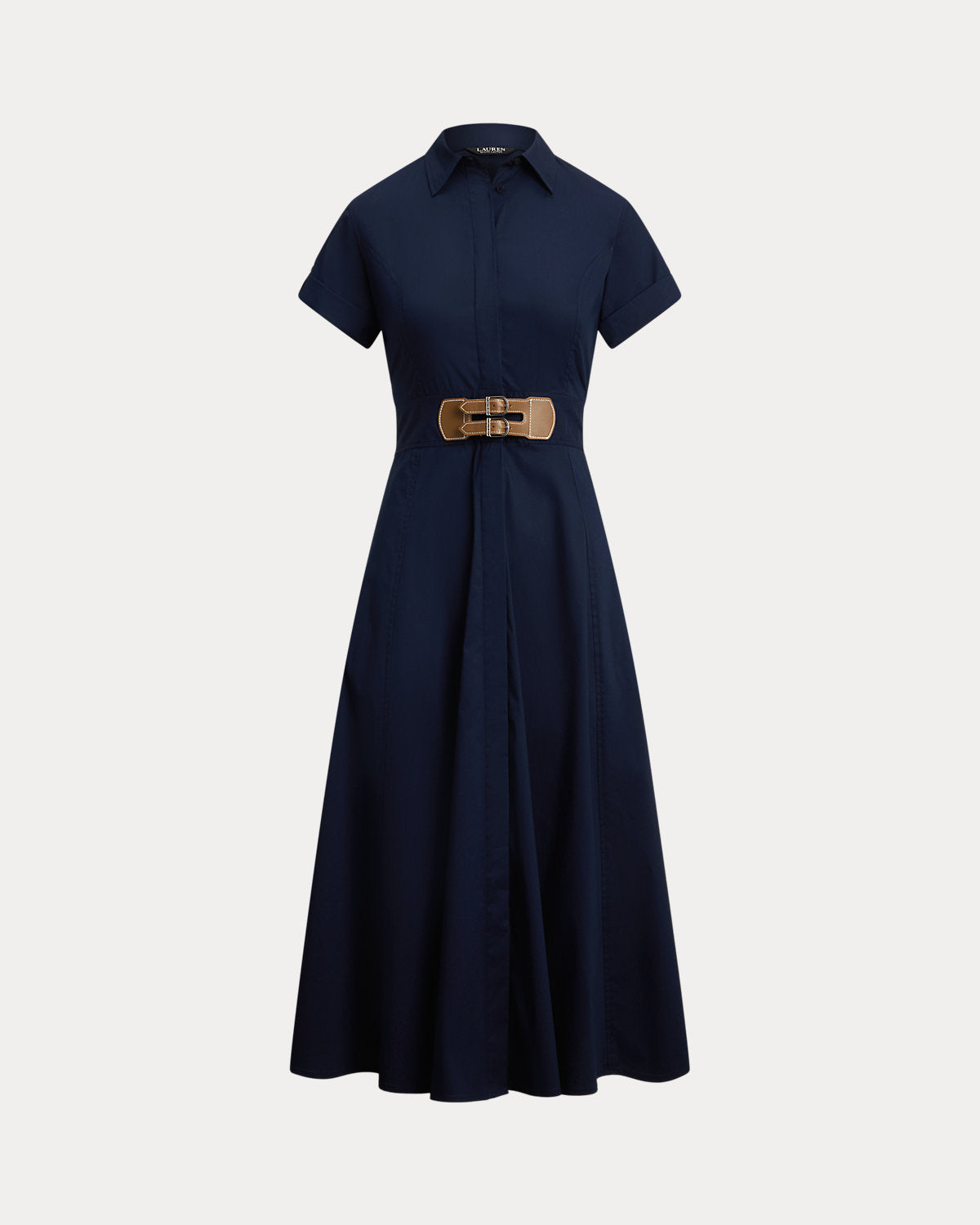 Ralph Lauren BuckleTrim StretchCotton Blend Dress