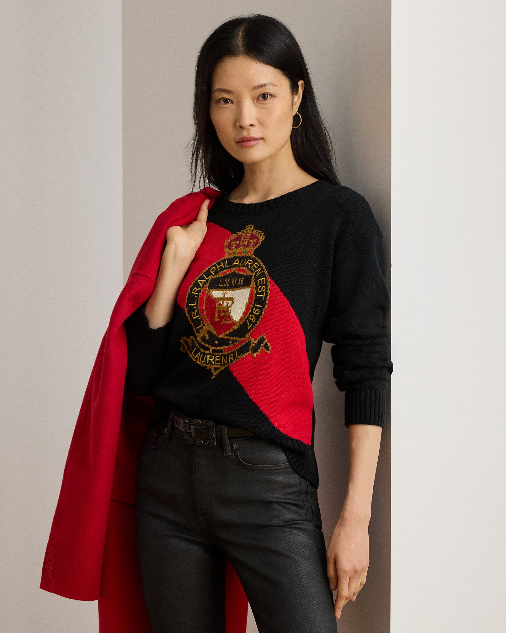Ralph Lauren ColorBlocked Crest Cotton Sweater