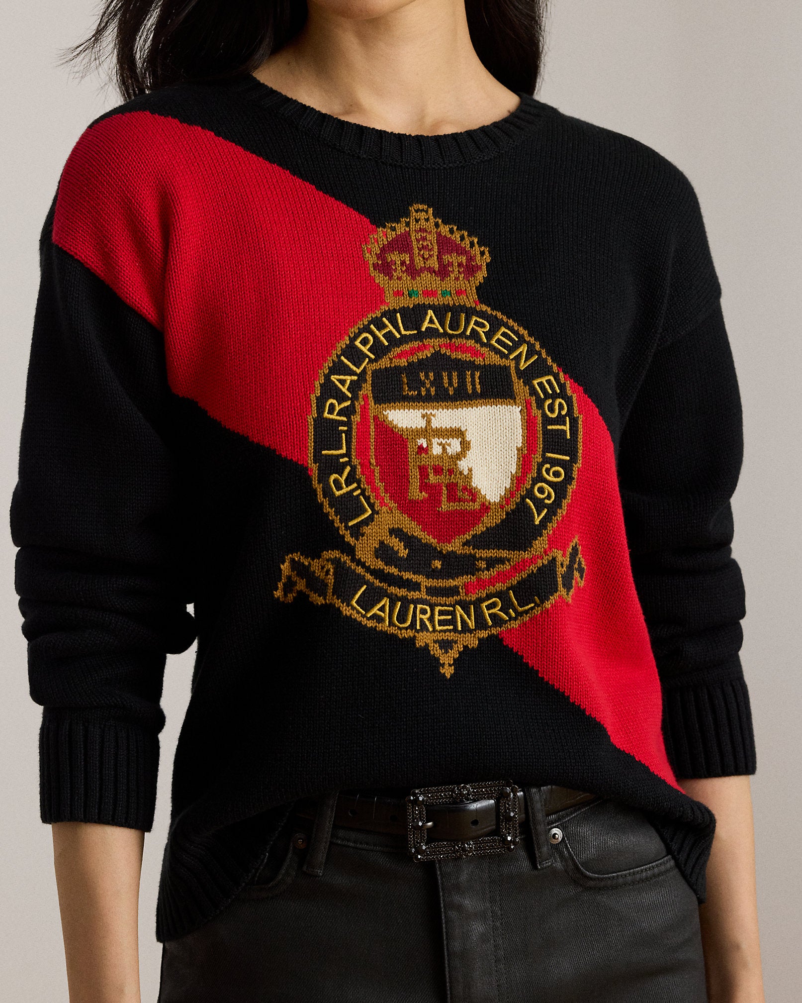 Ralph Lauren ColorBlocked Crest Cotton Sweater