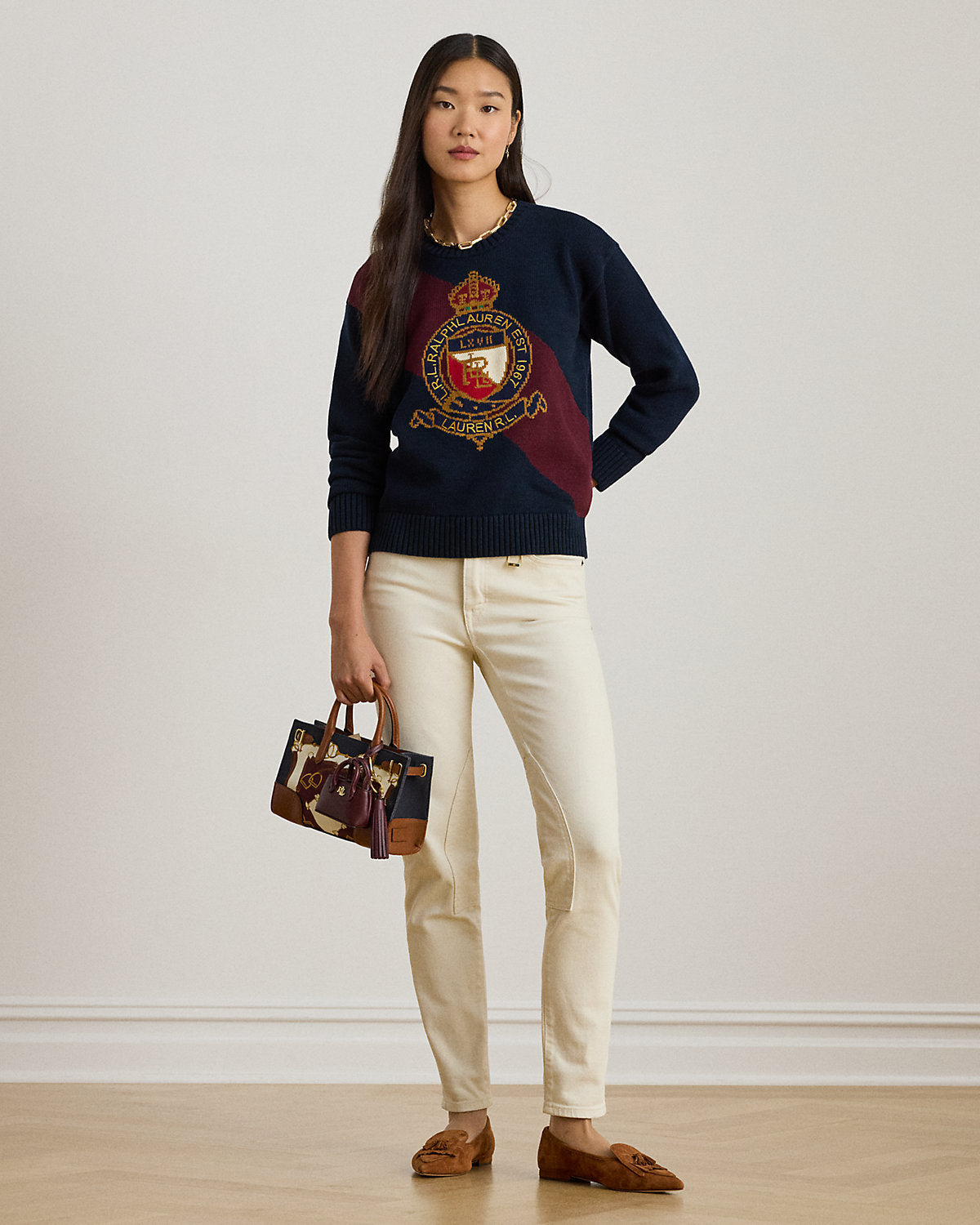 Ralph Lauren ColorBlocked Crest Cotton Sweater
