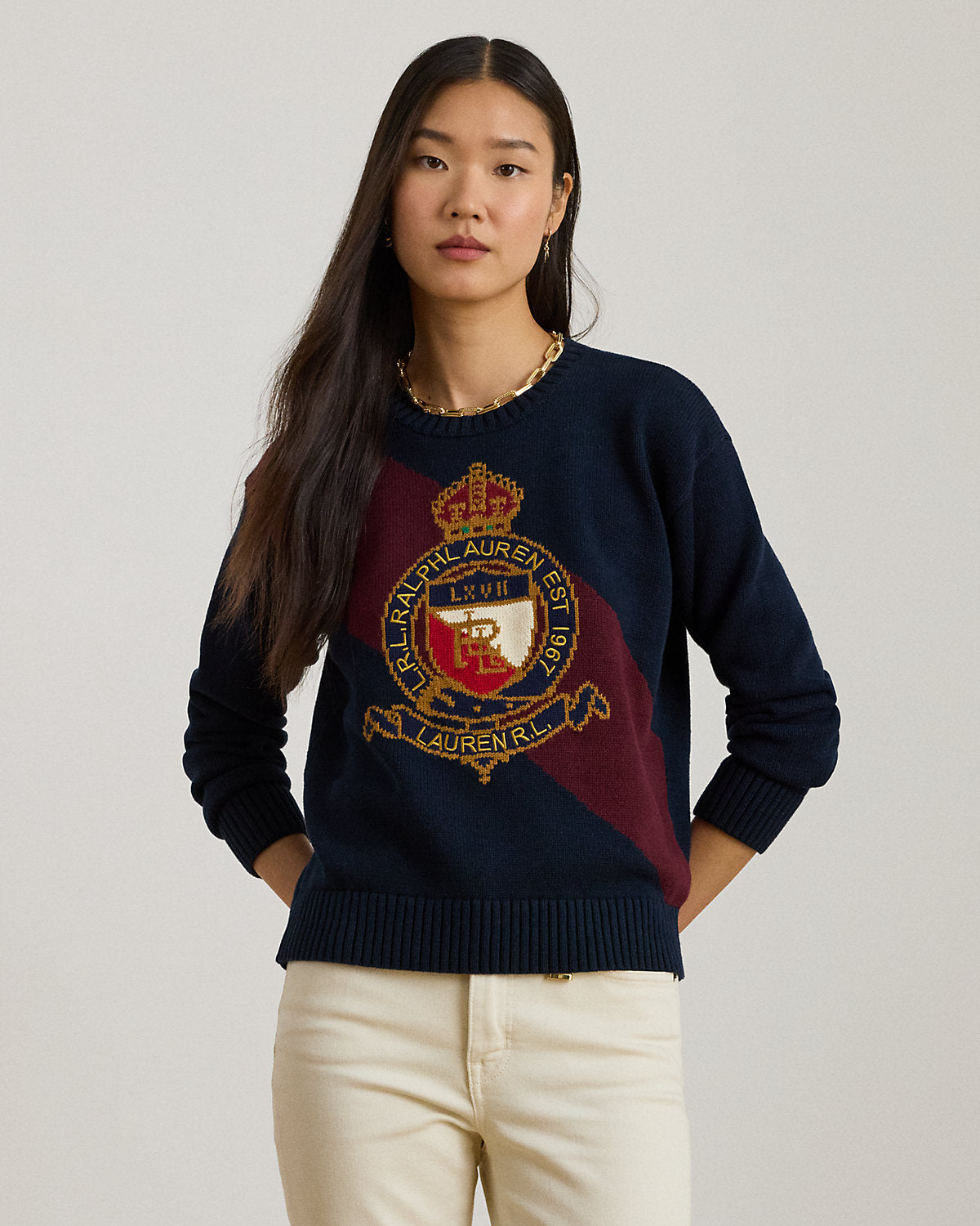 Ralph Lauren ColorBlocked Crest Cotton Sweater
