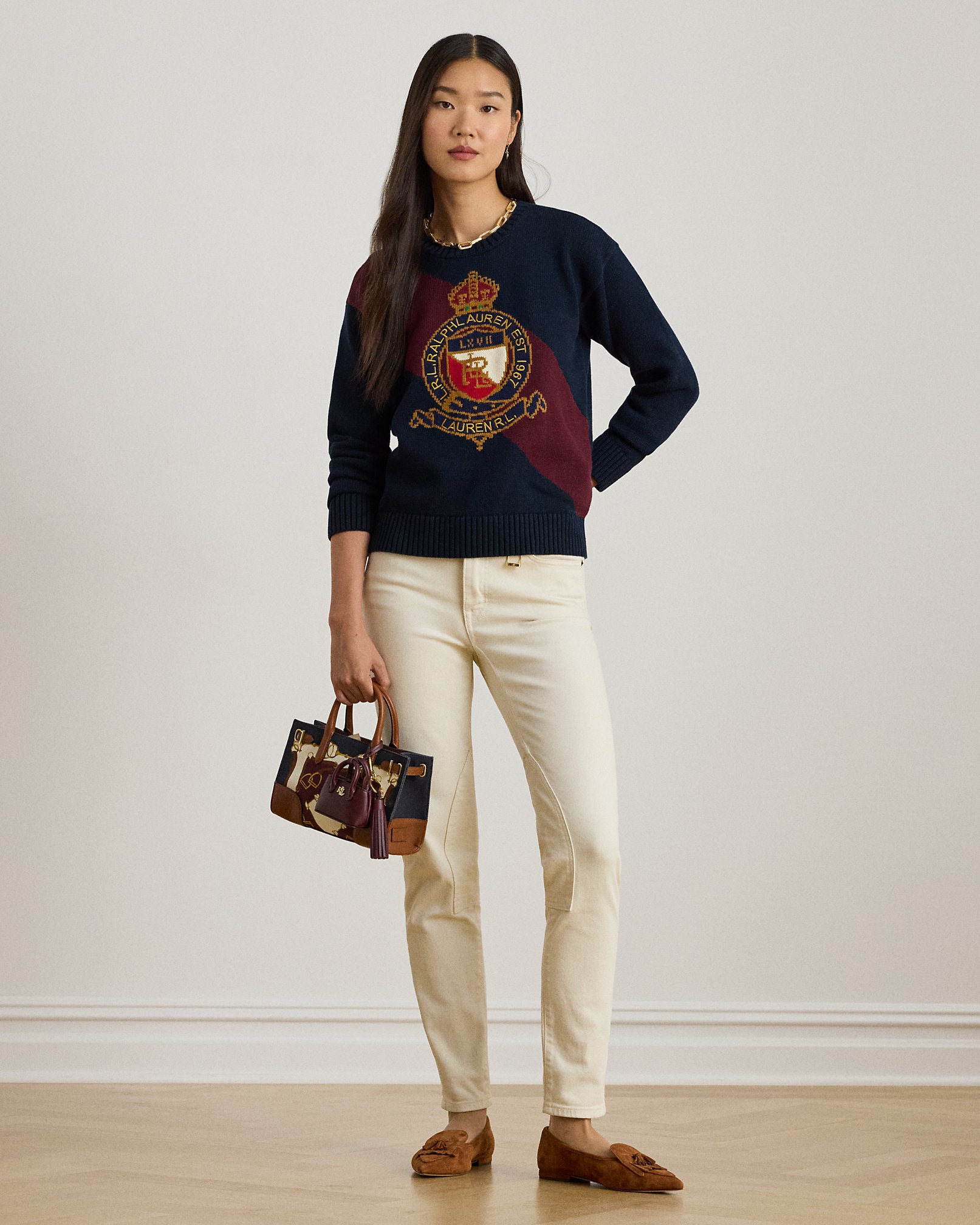 Ralph Lauren ColorBlocked Crest Cotton Sweater