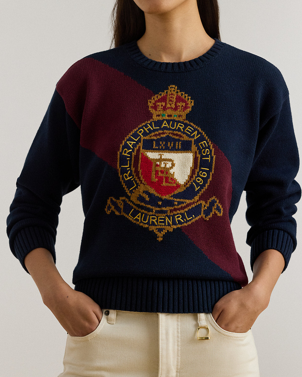 Ralph Lauren ColorBlocked Crest Cotton Sweater