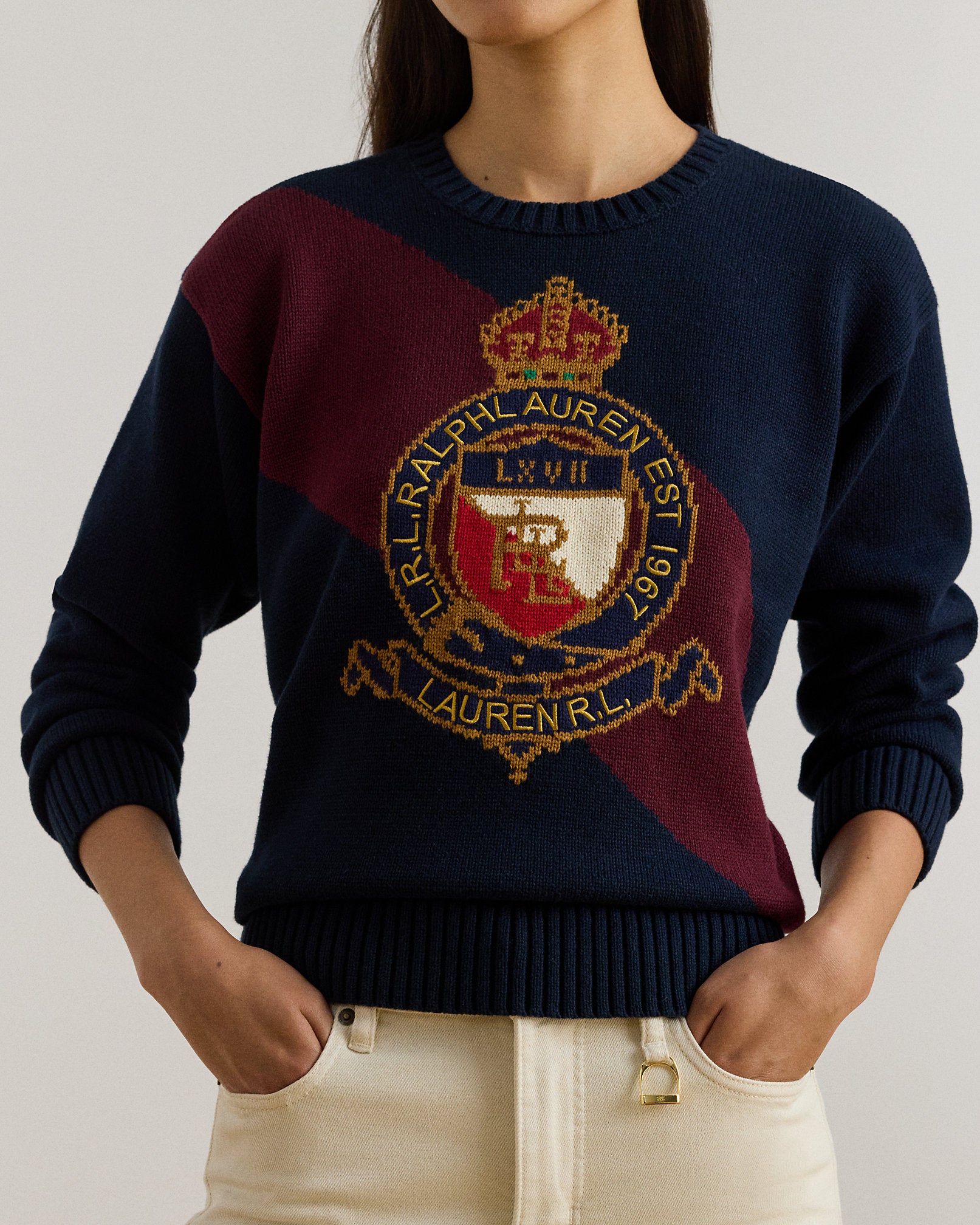 Ralph Lauren ColorBlocked Crest Cotton Sweater