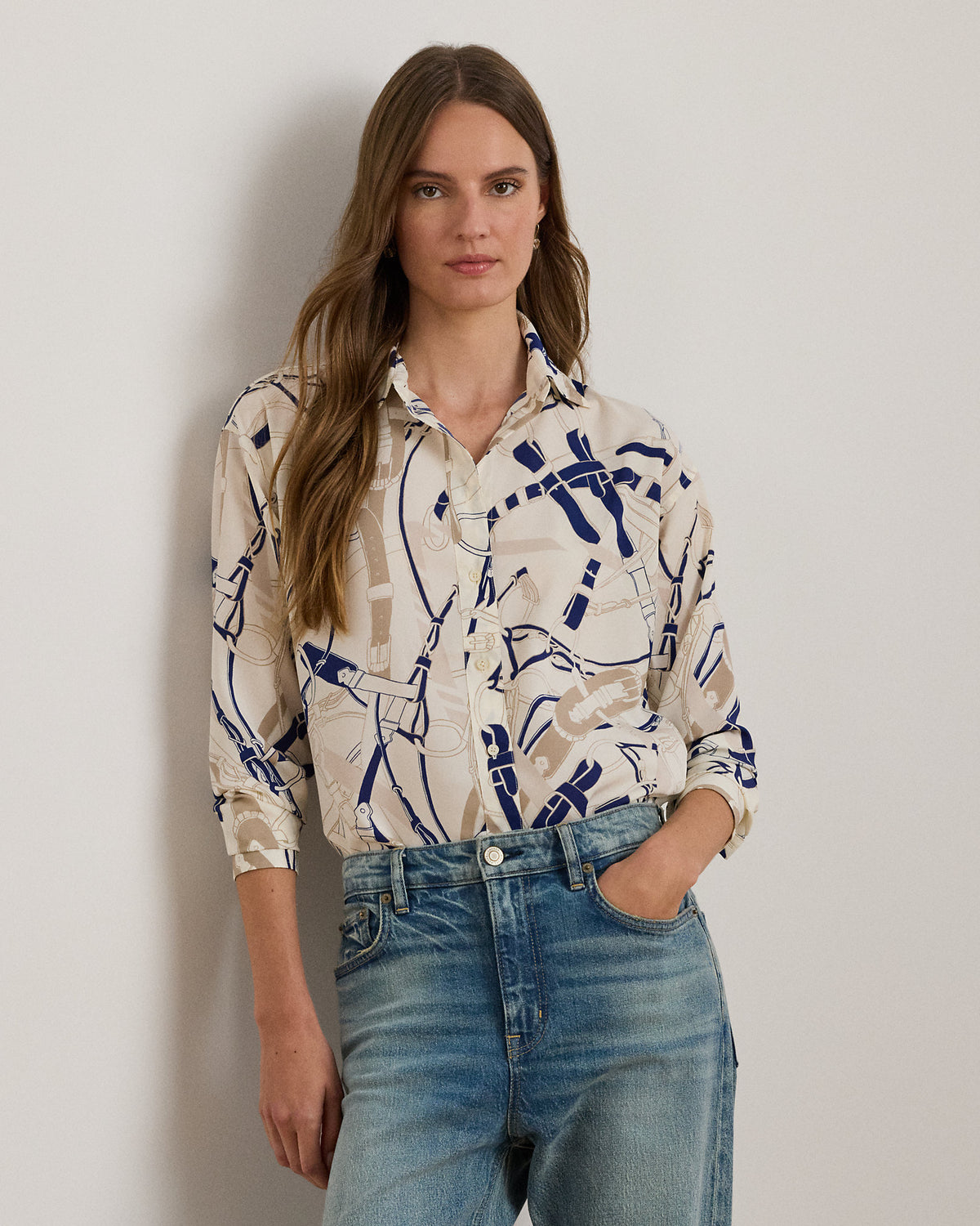 Ralph Lauren Relaxed Fit BeltingPrint Crepe Shirt