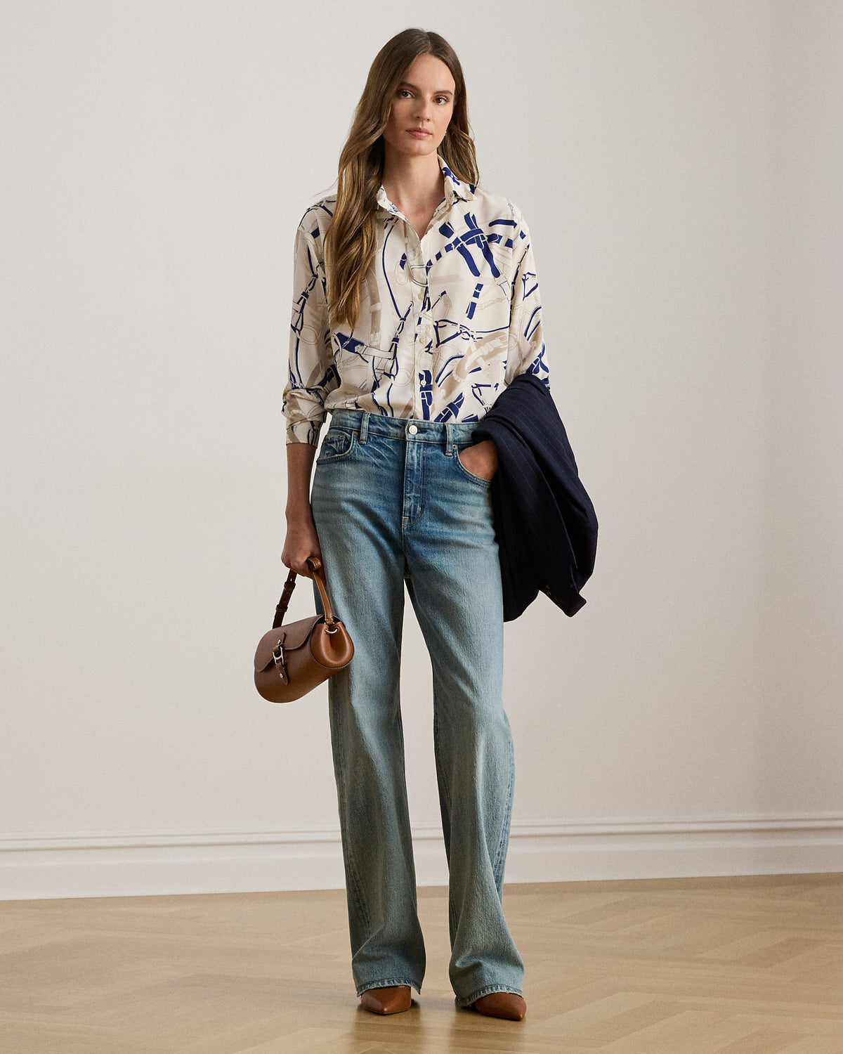 Ralph Lauren Relaxed Fit BeltingPrint Crepe Shirt