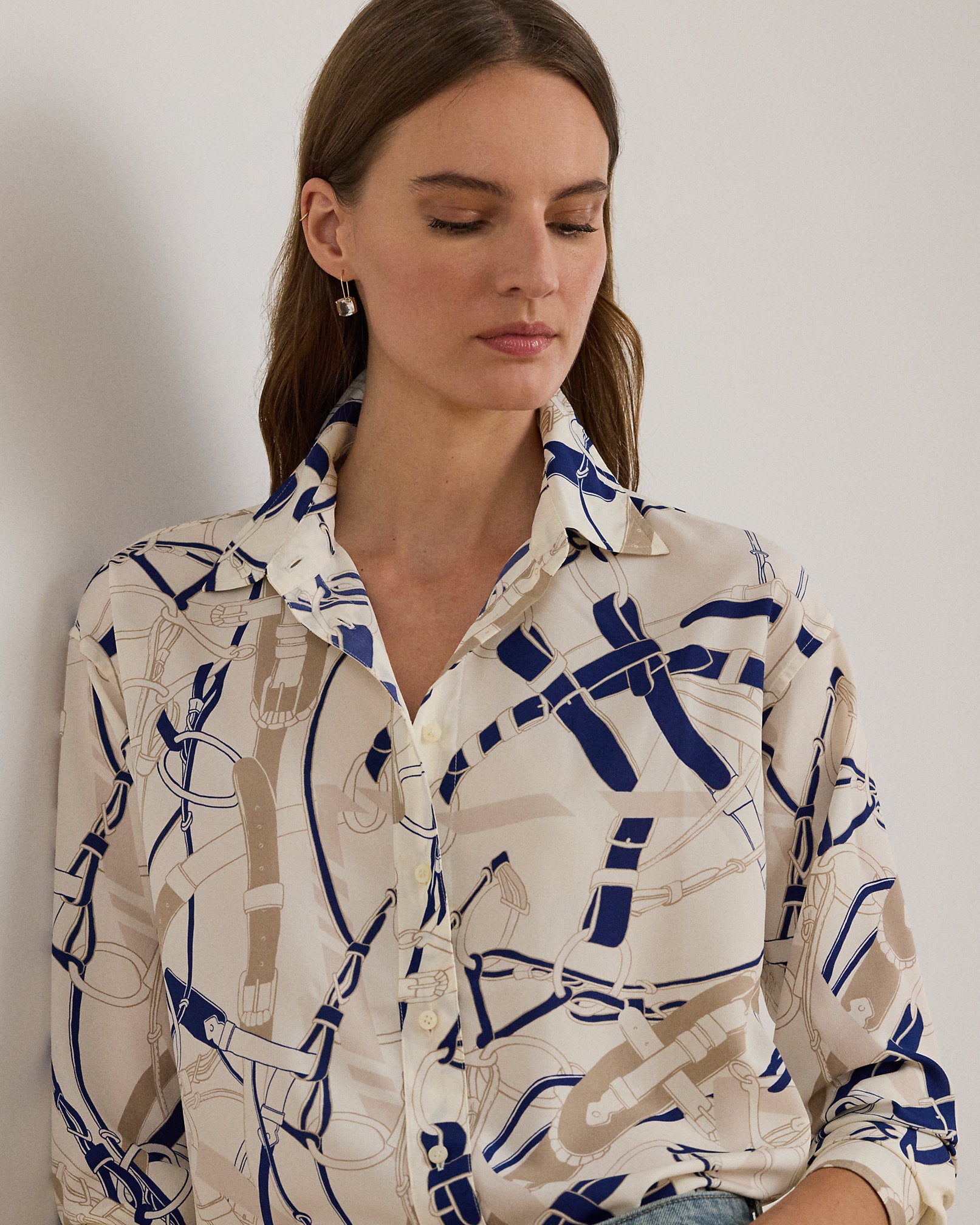 Ralph Lauren Relaxed Fit BeltingPrint Crepe Shirt