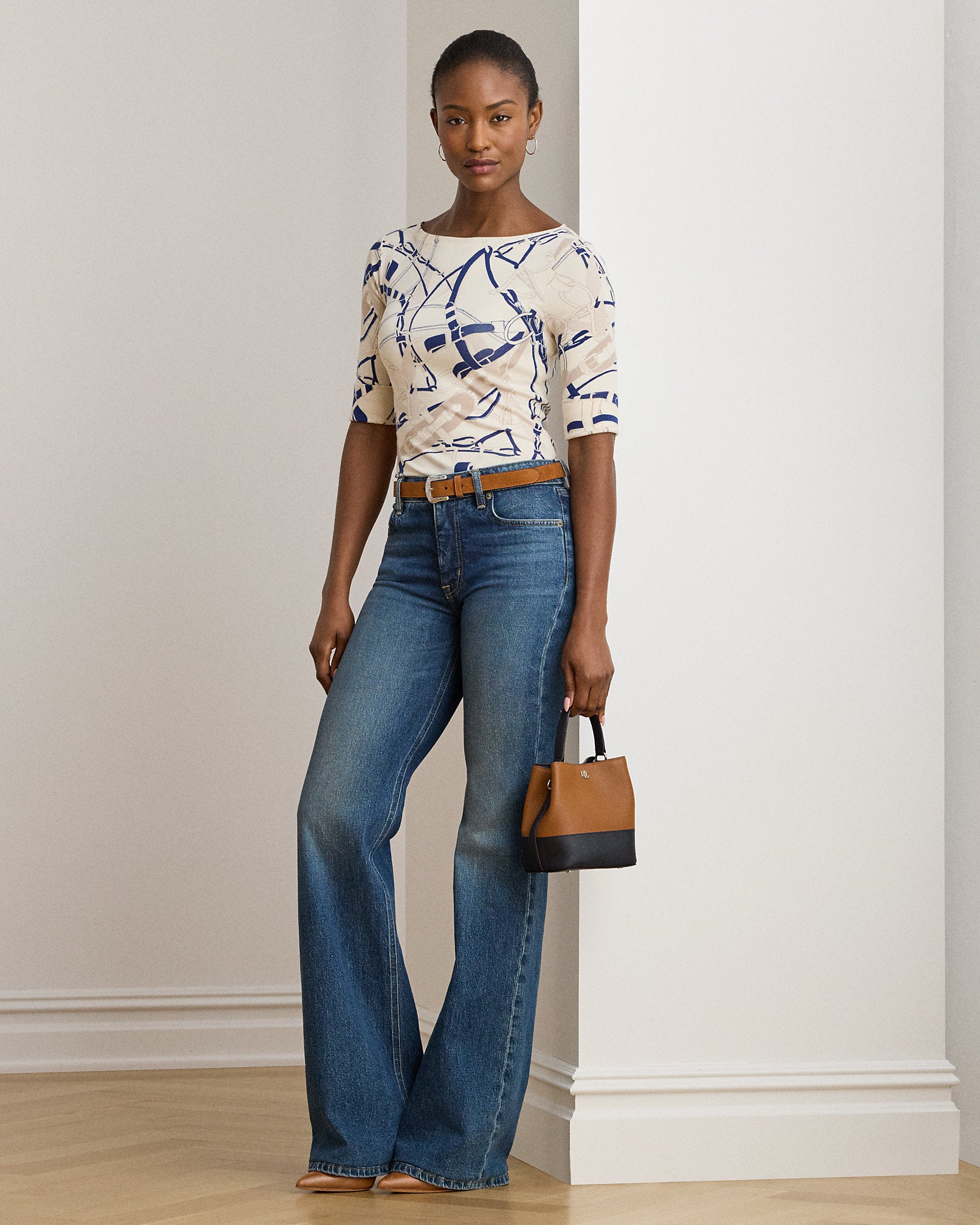 Ralph Lauren BeltingPrint Cotton Boatneck Tee