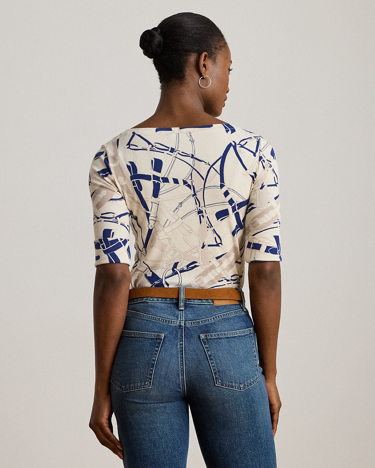 Ralph Lauren BeltingPrint Cotton Boatneck Tee