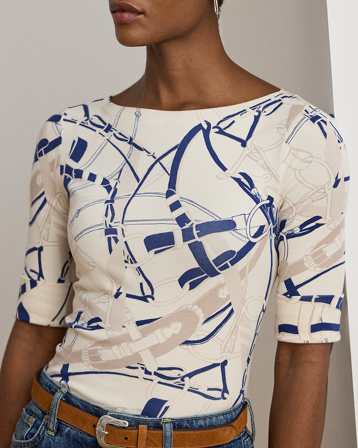 Ralph Lauren BeltingPrint Cotton Boatneck Tee
