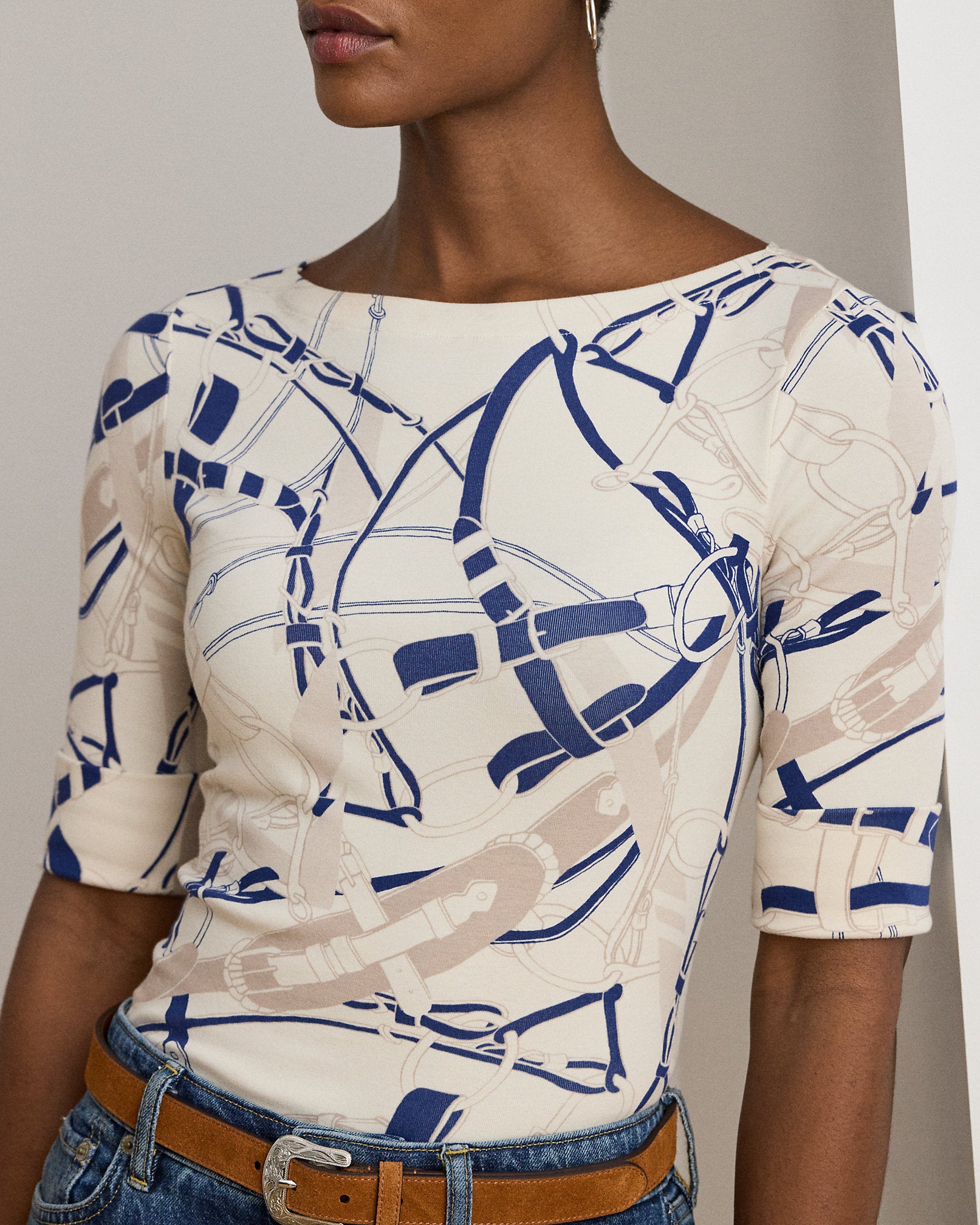 Ralph Lauren BeltingPrint Cotton Boatneck Tee