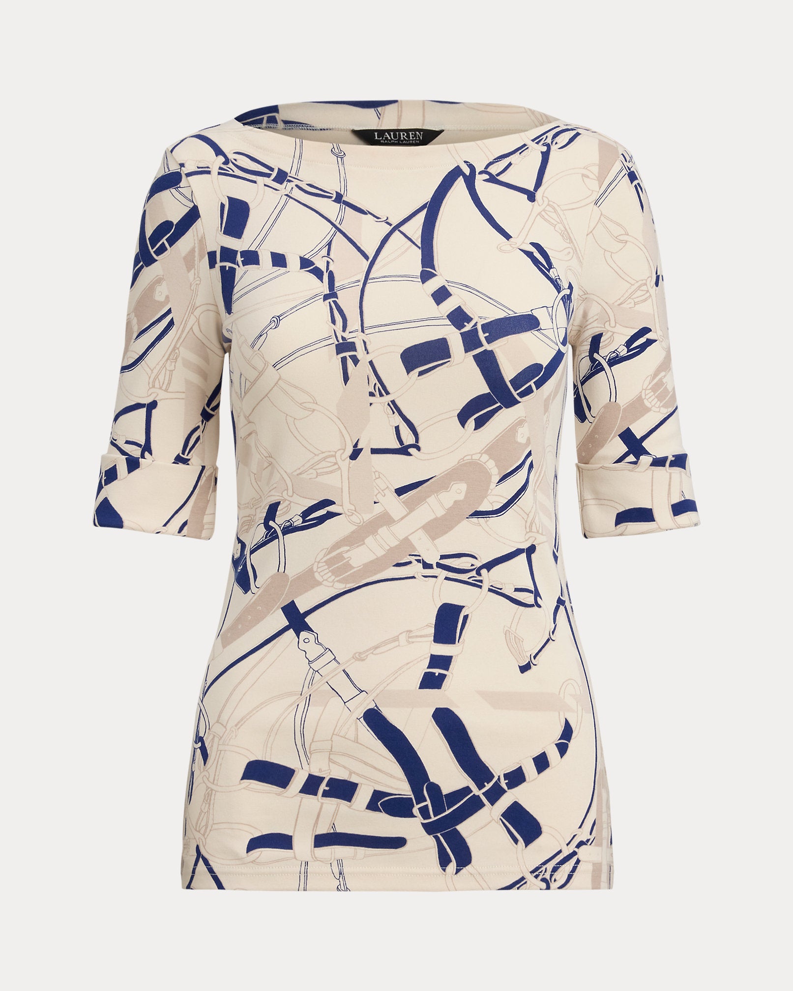 Ralph Lauren BeltingPrint Cotton Boatneck Tee