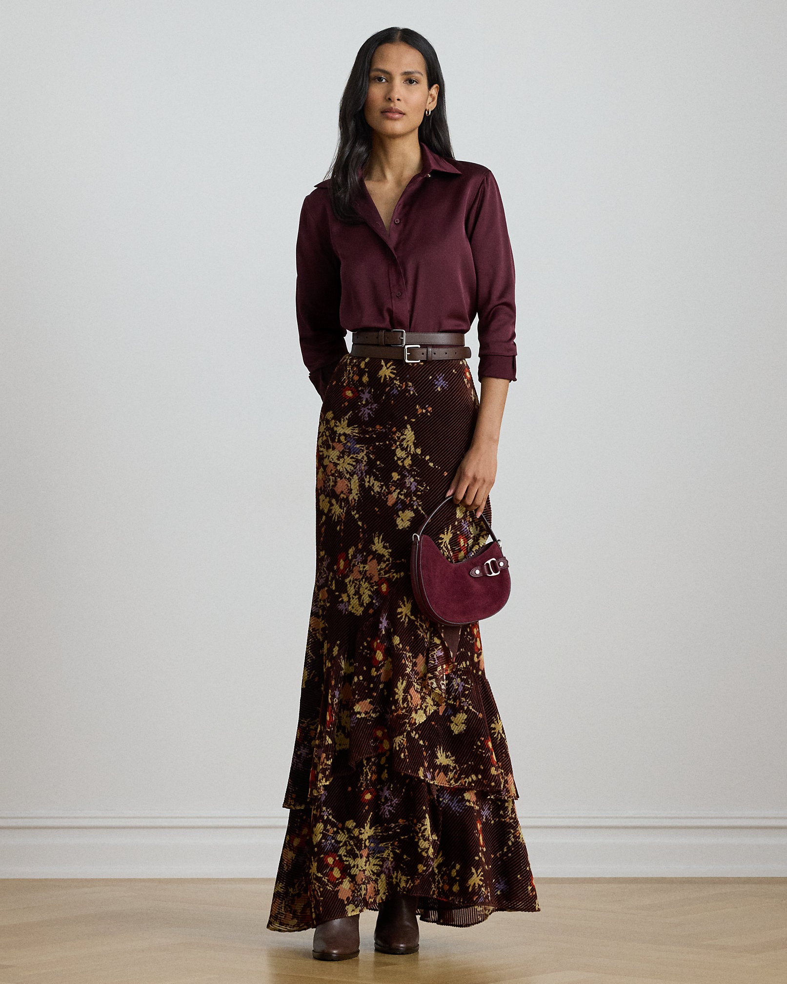 Ralph Lauren Floral Burnout Velvet Tiered Maxiskirt