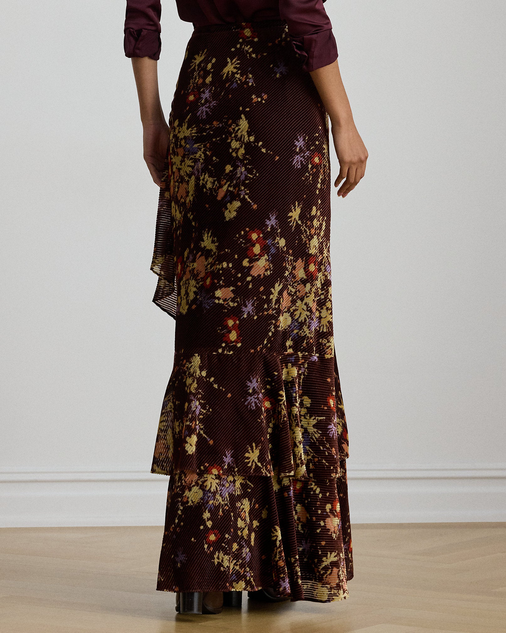 Ralph Lauren Floral Burnout Velvet Tiered Maxiskirt