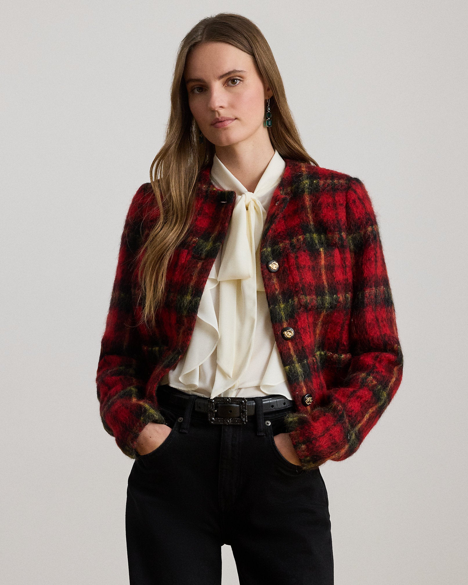 Ralph Lauren Plaid Mohair Cropped Jacket