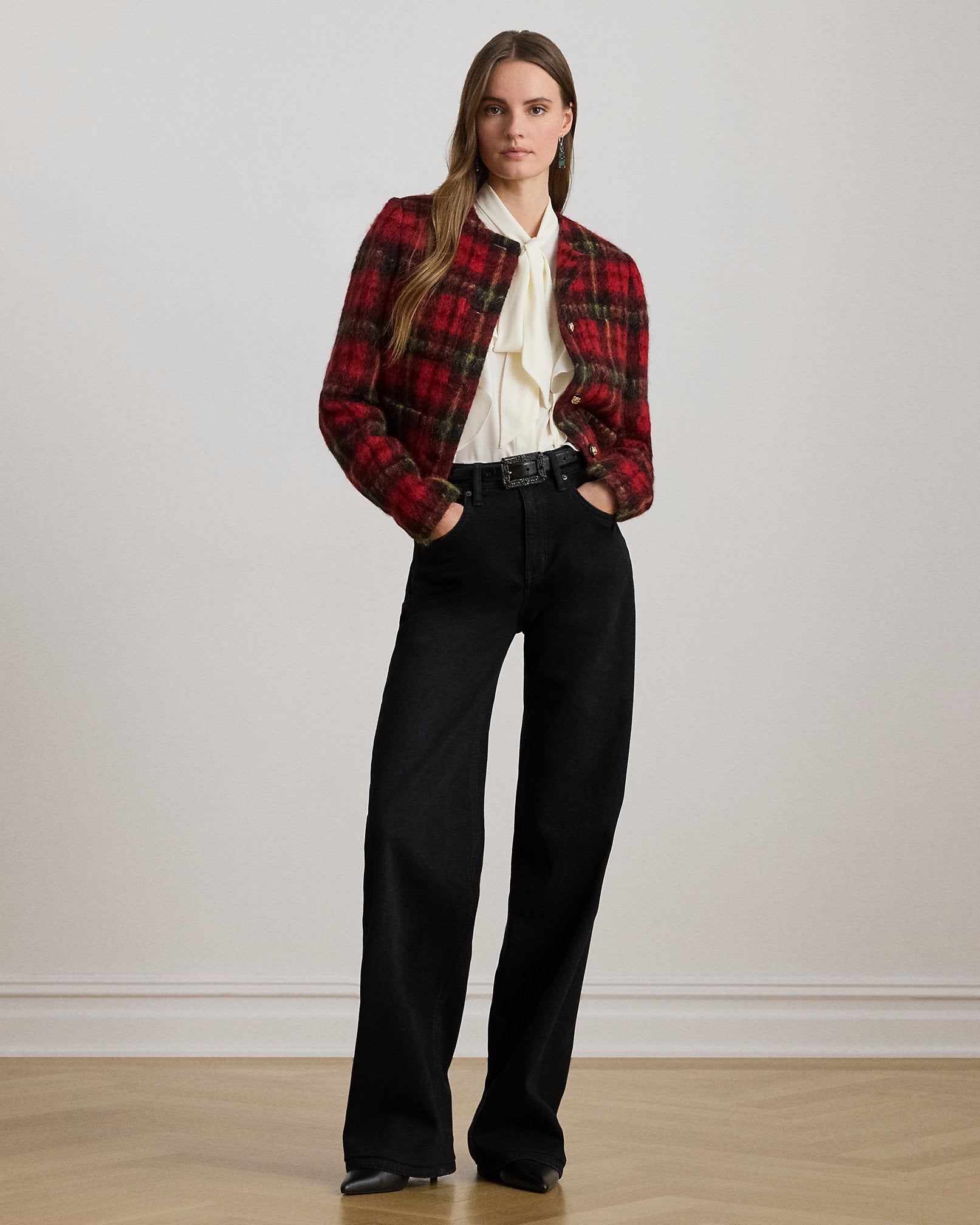 Ralph Lauren Plaid Mohair Cropped Jacket