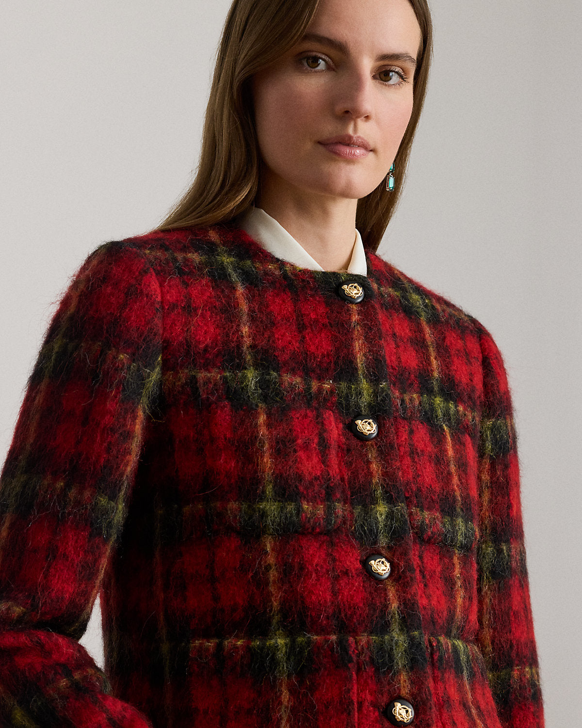Ralph Lauren Plaid Mohair Cropped Jacket