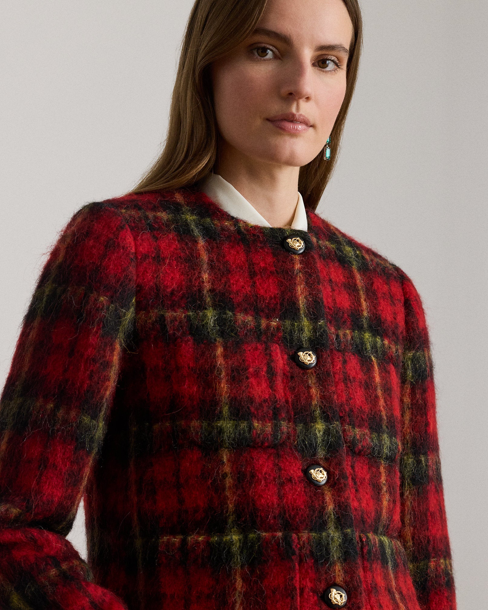 Ralph Lauren Plaid Mohair Cropped Jacket