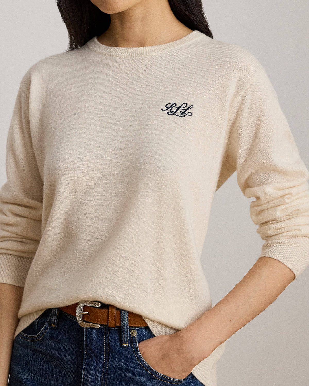 Ralph Lauren Embroidered Cashmere Crewneck Sweater