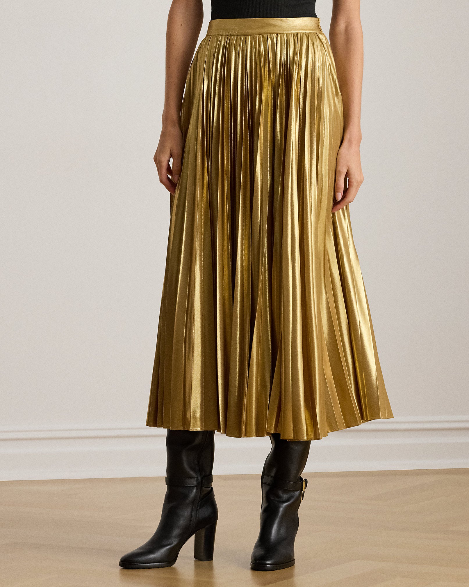 Ralph Lauren Pleated Metallic Chiffon Skirt