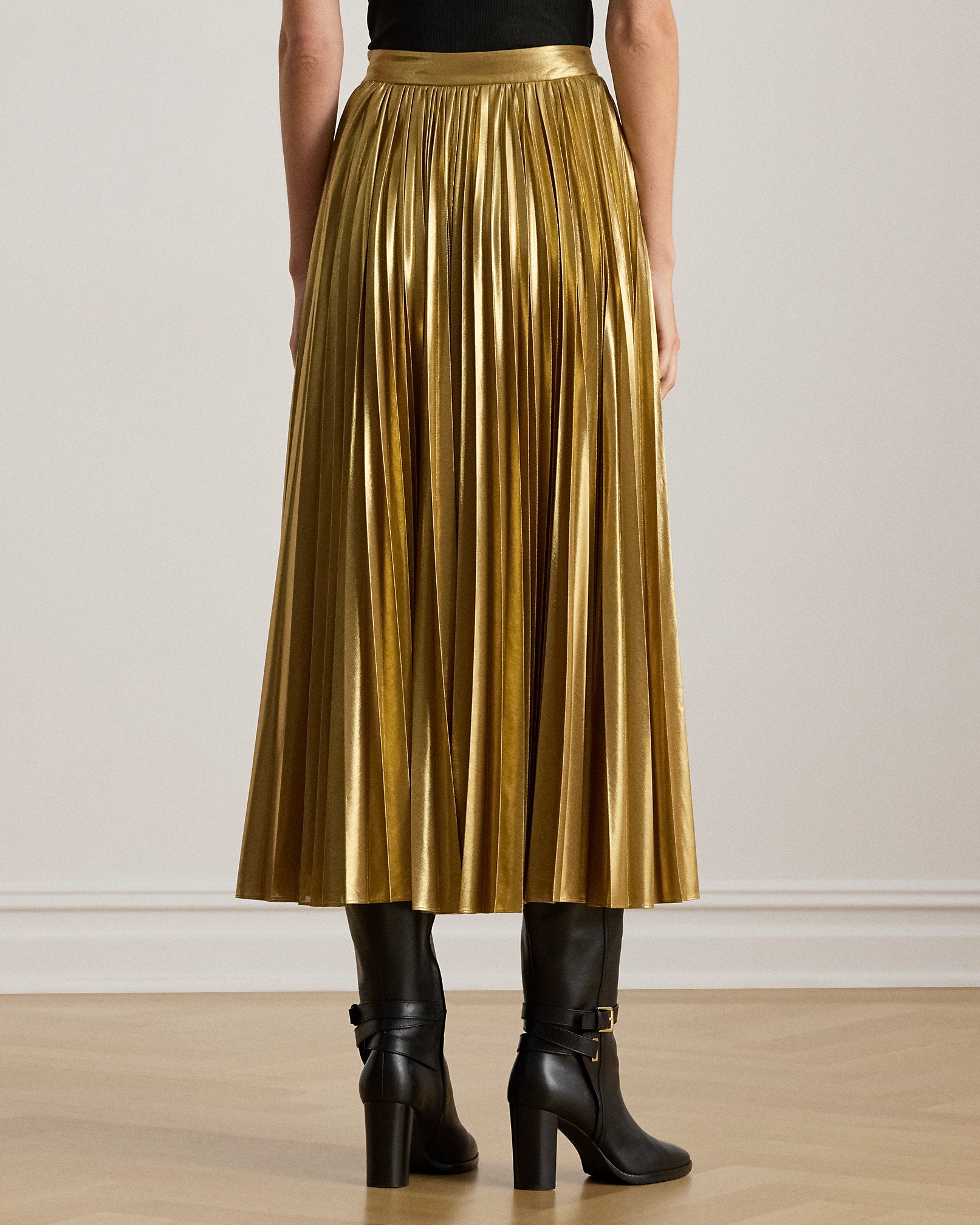 Ralph Lauren Pleated Metallic Chiffon Skirt