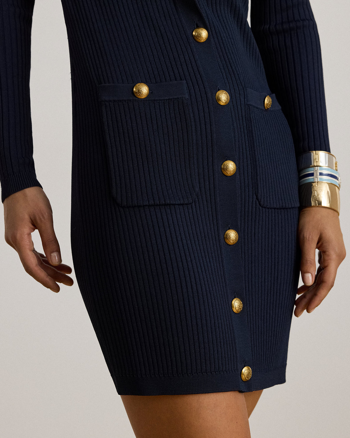 Ralph Lauren ButtonTrim RibKnit Sweater Dress
