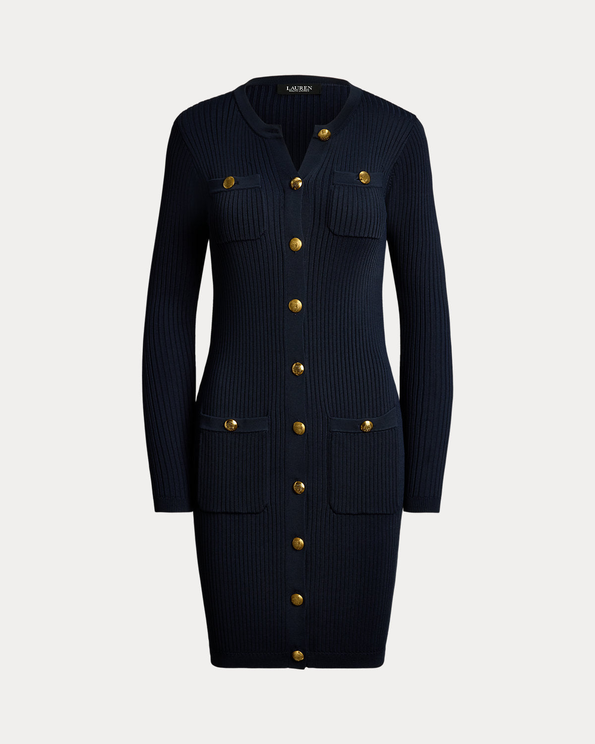 Ralph Lauren ButtonTrim RibKnit Sweater Dress