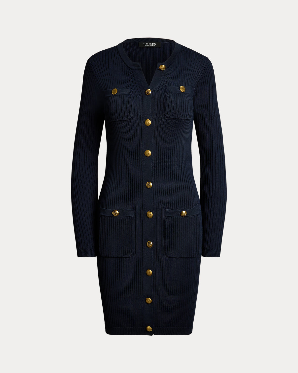 Ralph Lauren ButtonTrim RibKnit Sweater Dress