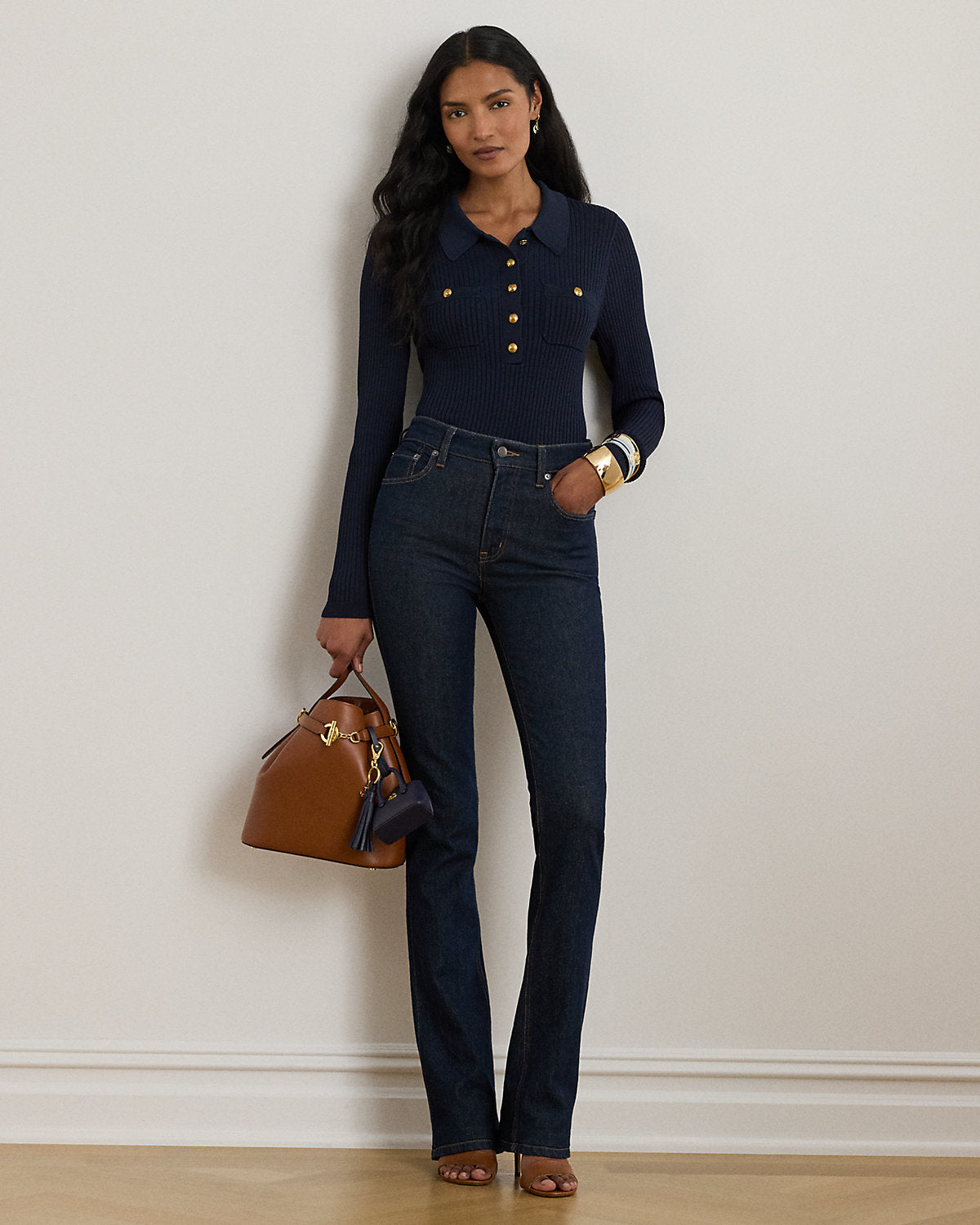 Ralph Lauren RibKnit LongSleeve Polo Sweater