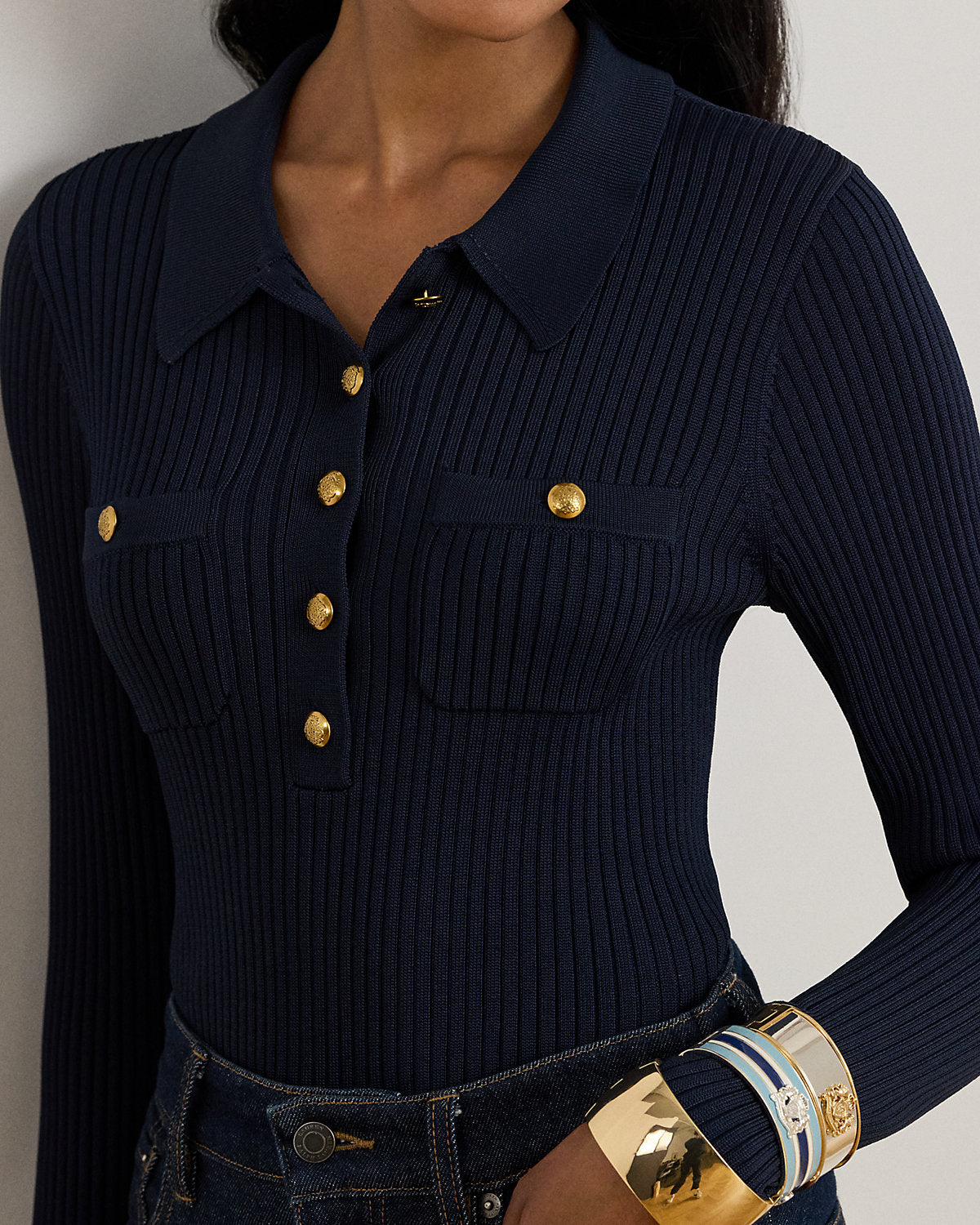 Ralph Lauren RibKnit LongSleeve Polo Sweater