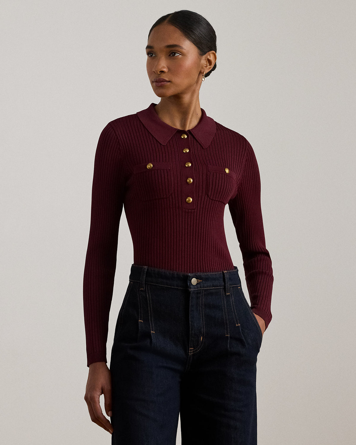 Ralph Lauren RibKnit LongSleeve Polo Sweater