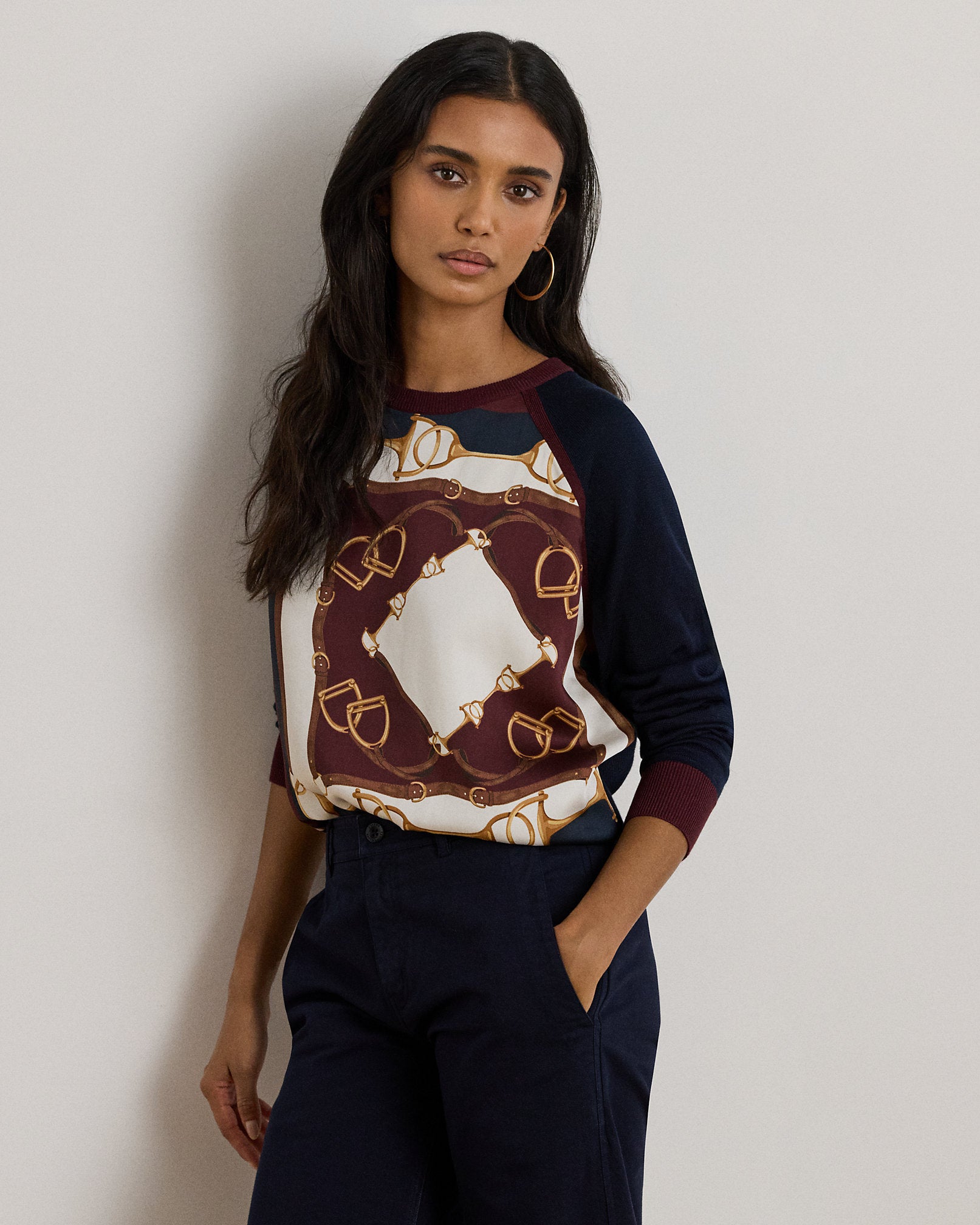 Ralph Lauren EquestrianPrint CottonBlend Sweater