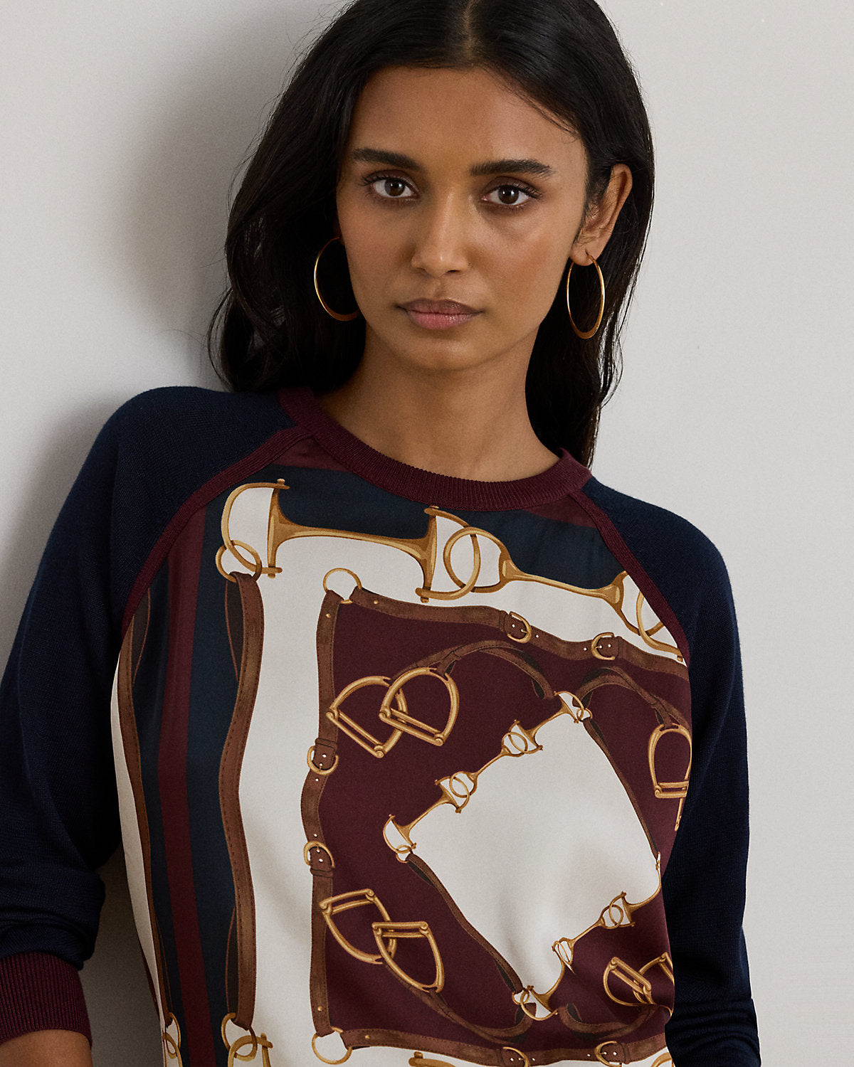 Ralph Lauren EquestrianPrint CottonBlend Sweater