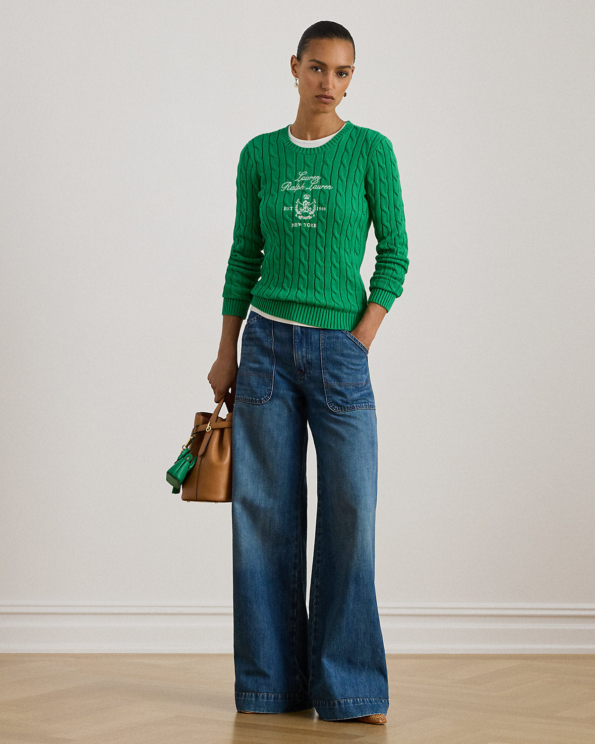 Ralph Lauren EmbroideredCrest CableKnit Sweater