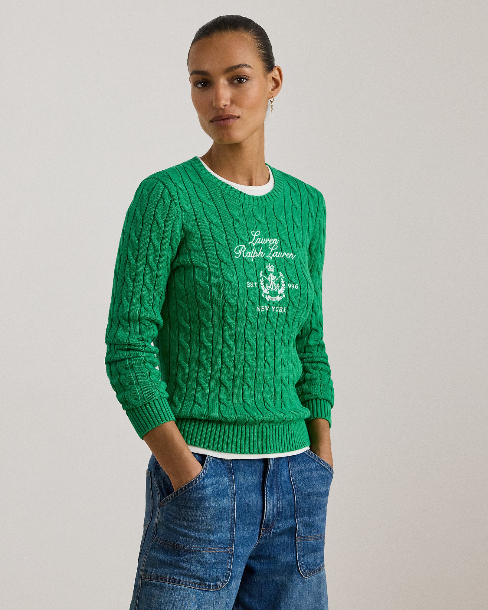 Ralph Lauren EmbroideredCrest CableKnit Sweater