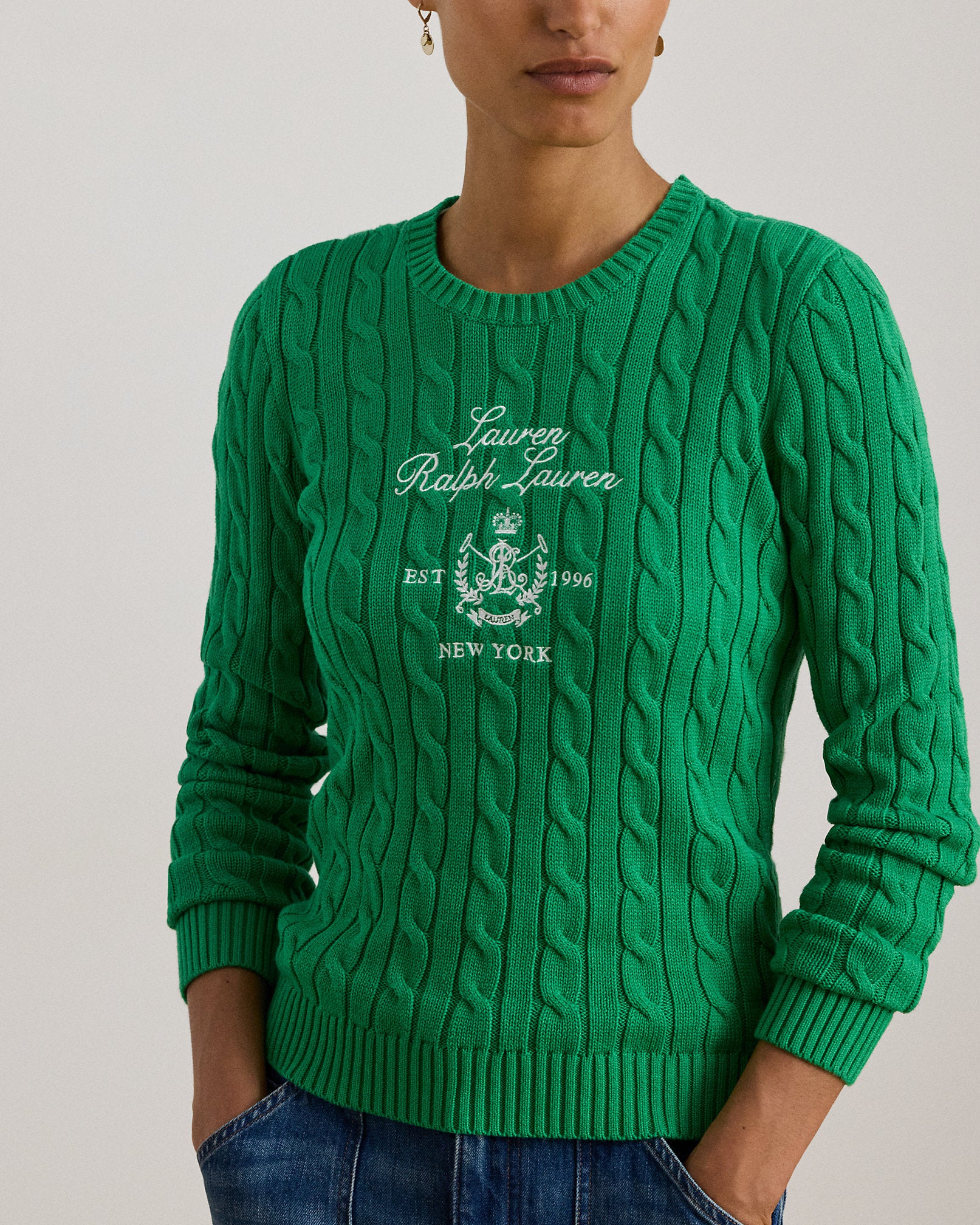 Ralph Lauren EmbroideredCrest CableKnit Sweater