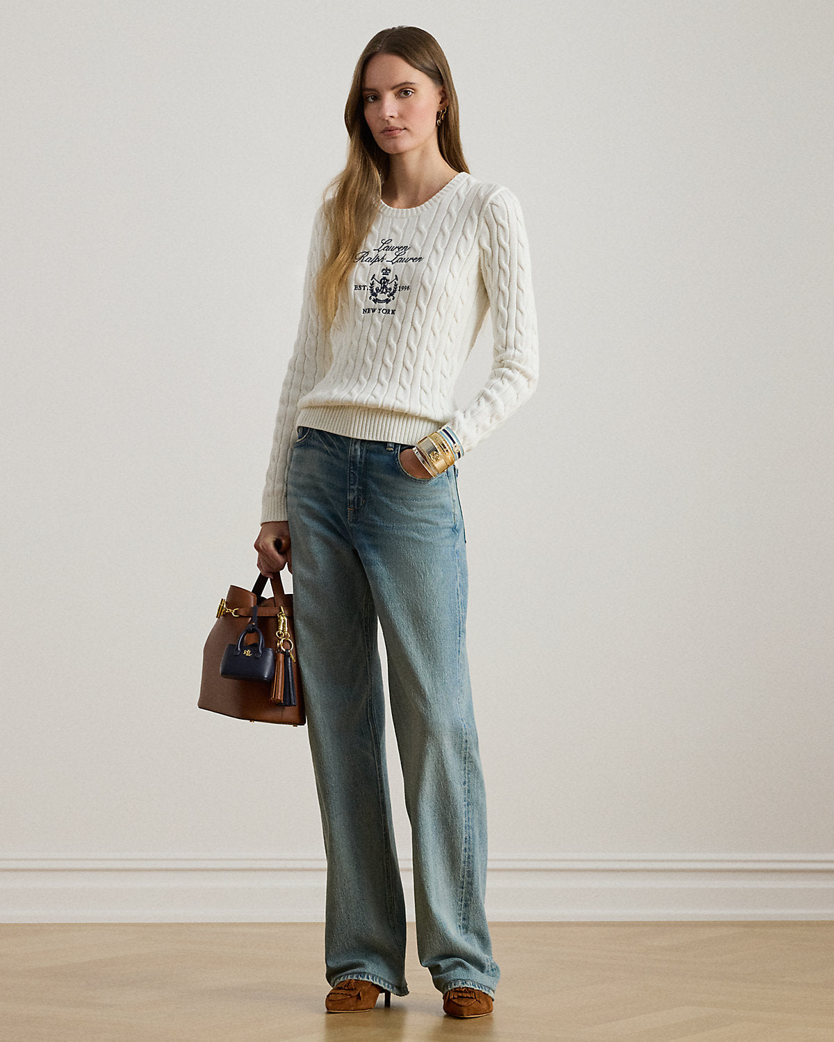 Ralph Lauren EmbroideredCrest CableKnit Sweater