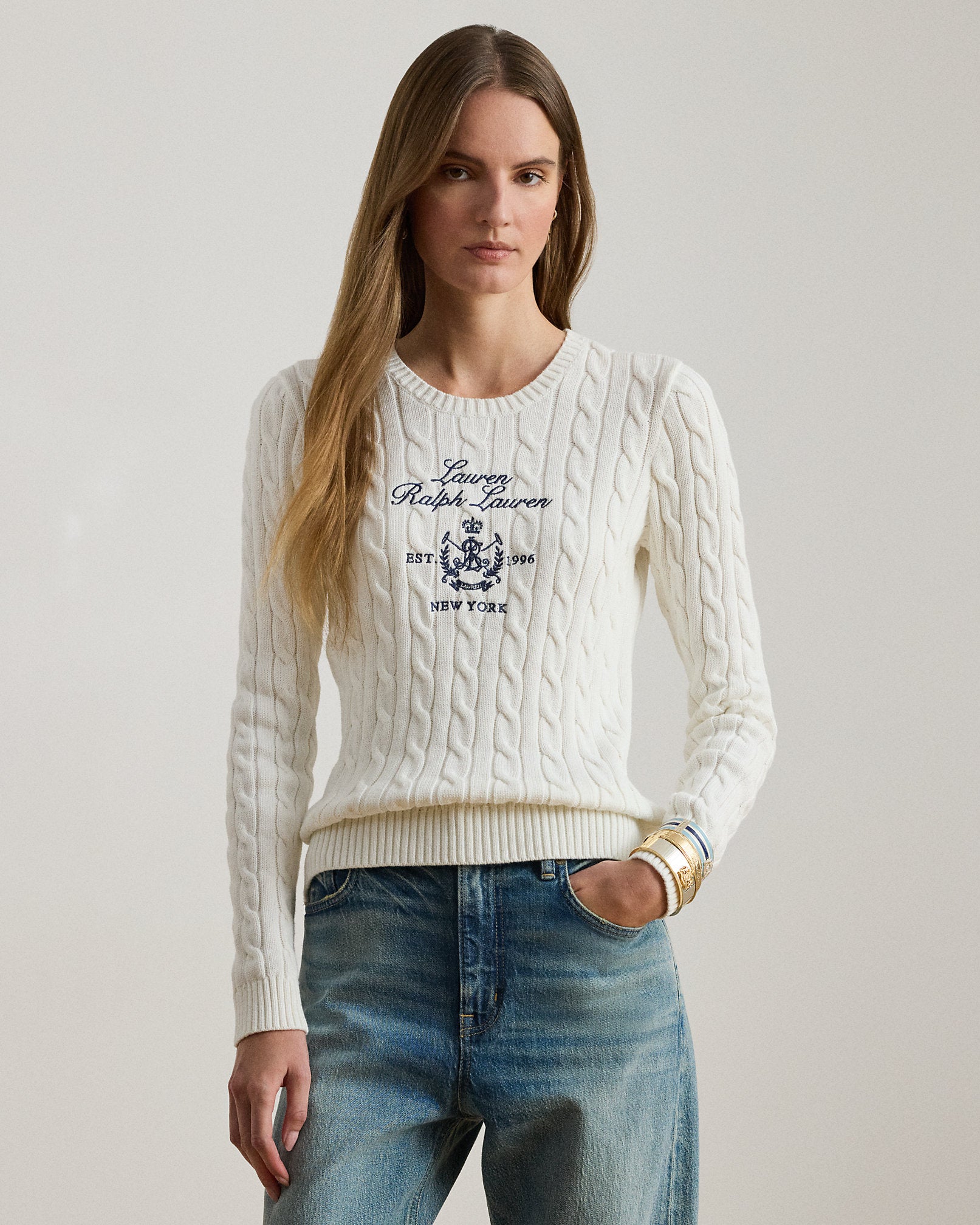 Ralph Lauren EmbroideredCrest CableKnit Sweater