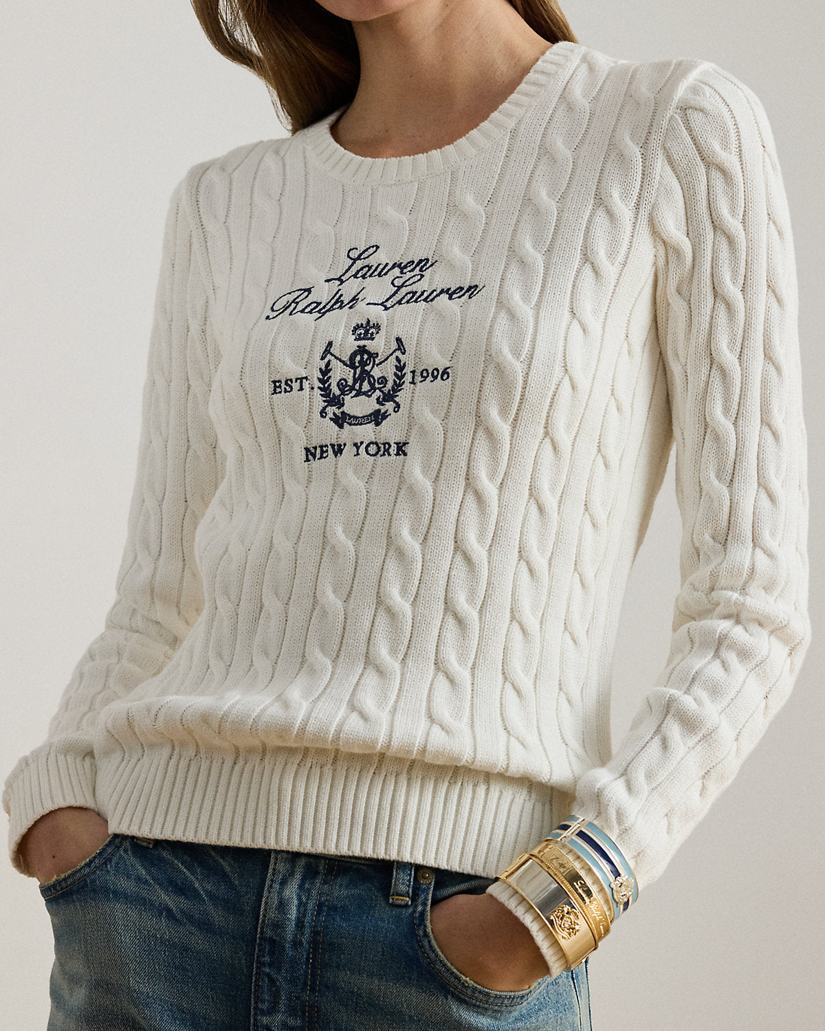 Ralph Lauren EmbroideredCrest CableKnit Sweater