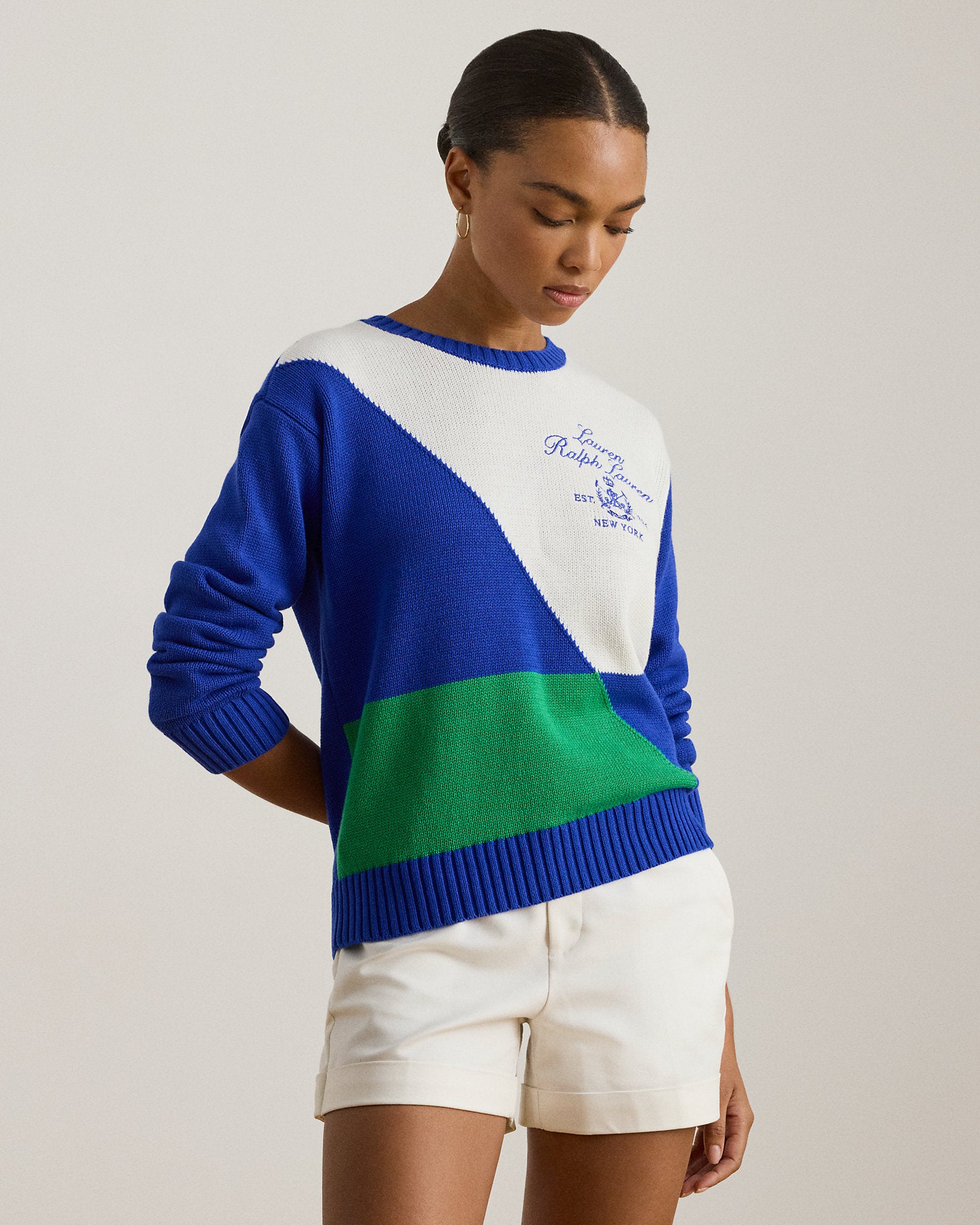 Ralph Lauren ColorBlocked Combed Cotton Sweater