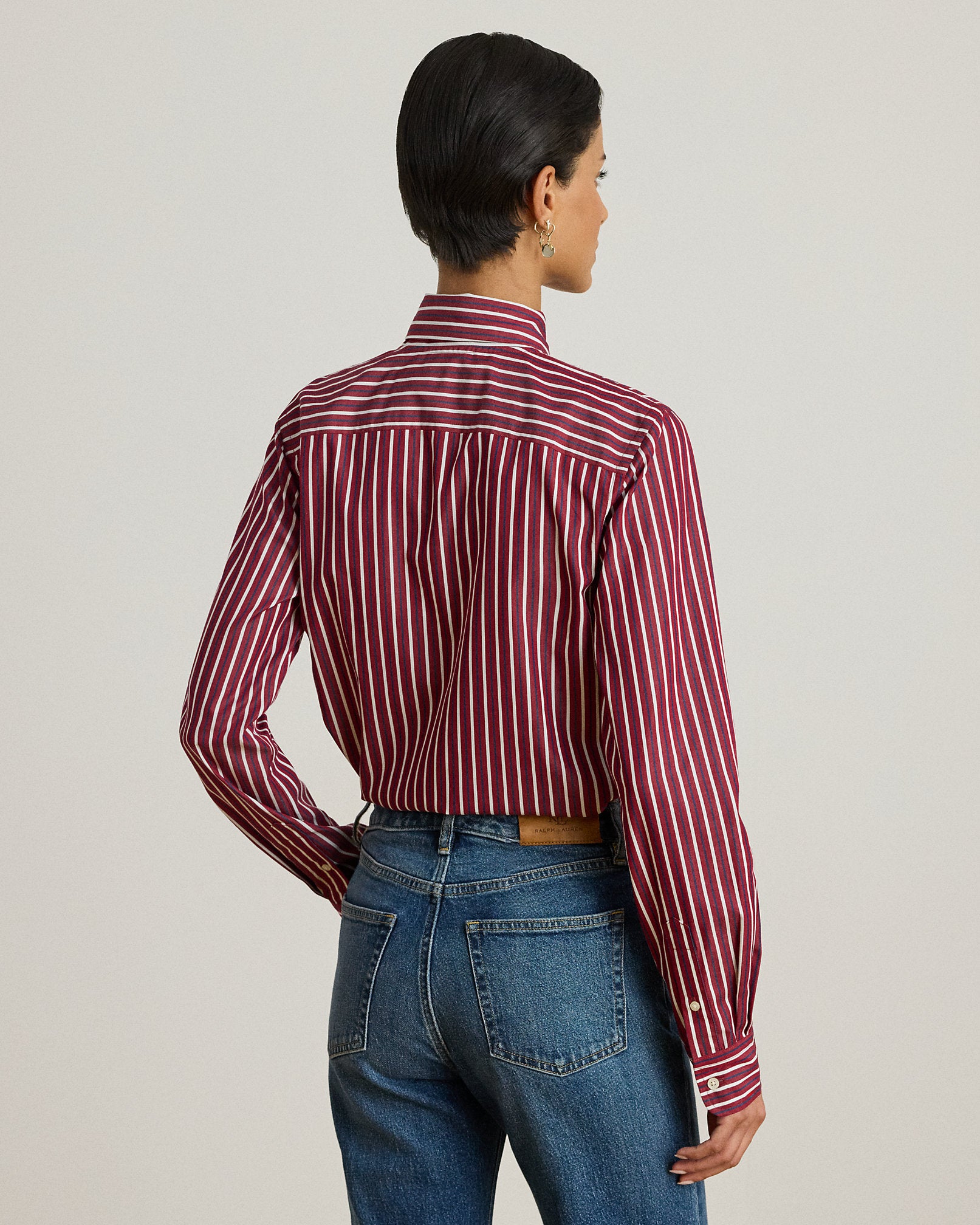 Ralph Lauren Striped Cotton Broadcloth TieNeck Shirt